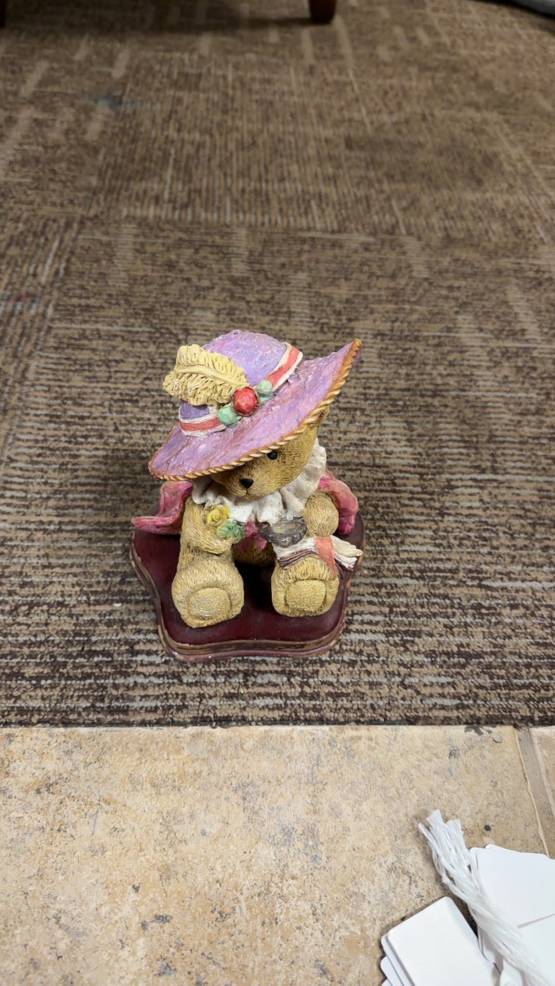 Decorative Bear Figurine with Purple Hat