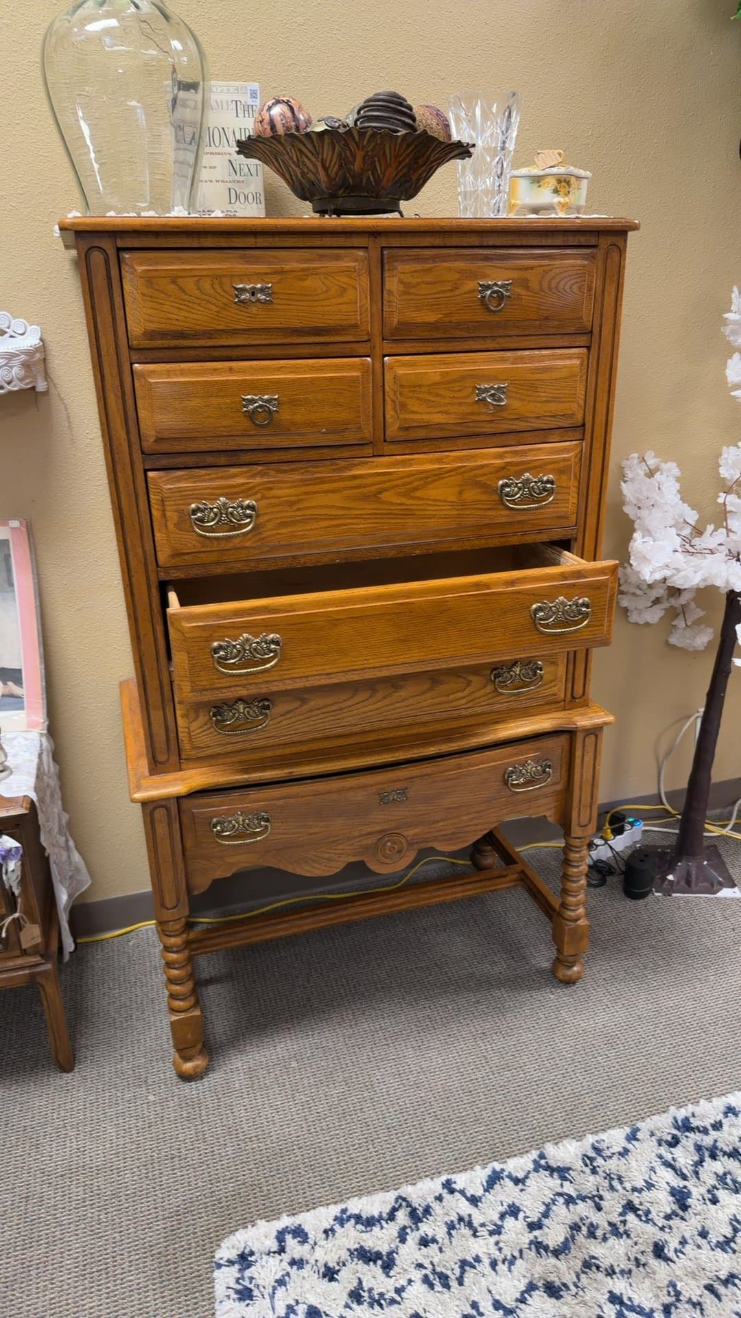 Vintage Wooden Dresser with Brass Handles - Image 1