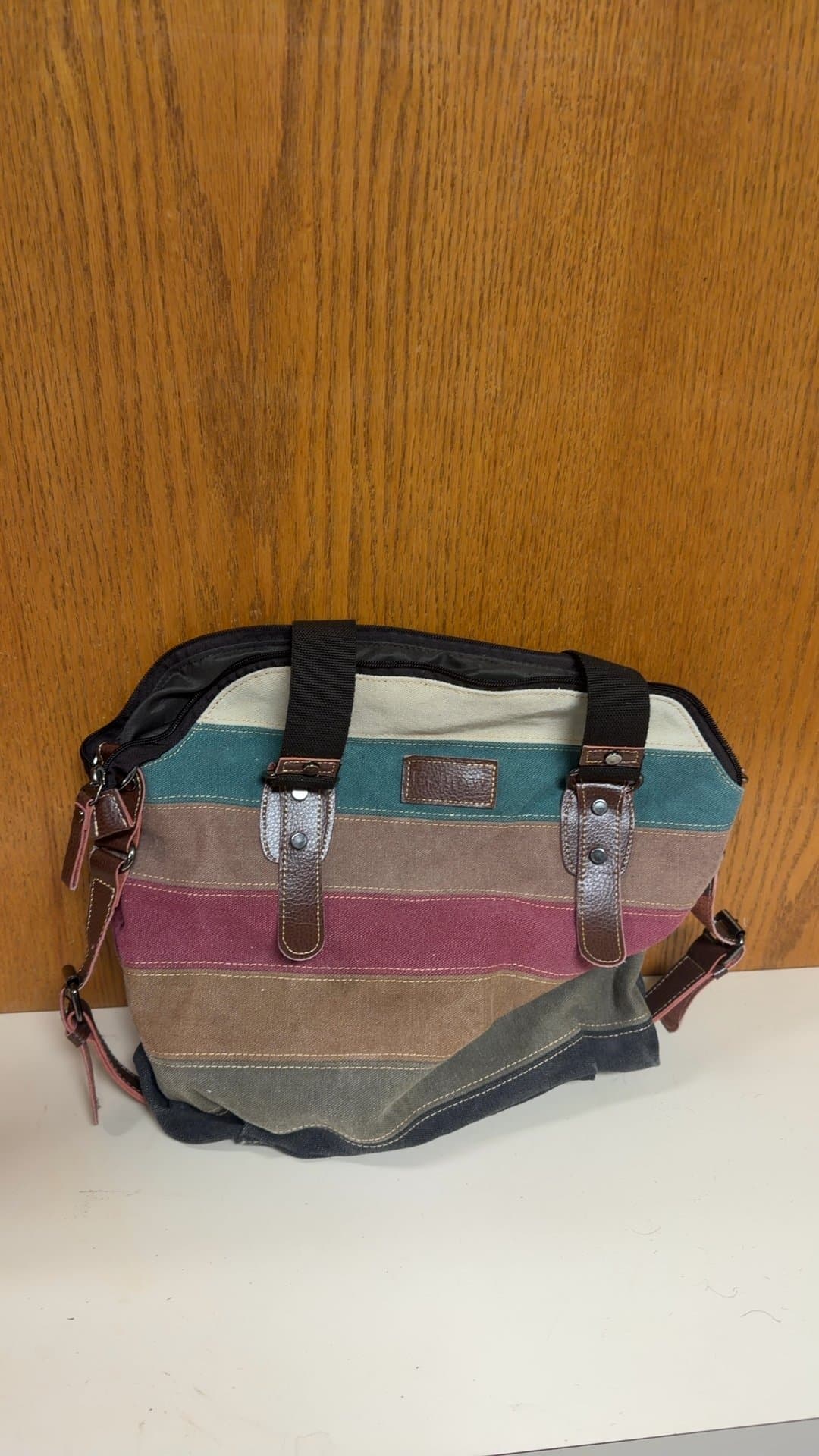 FSHOW Striped Canvas Shoulder Bag - Image 1