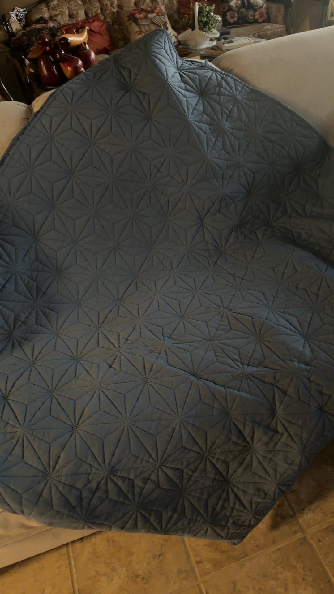 Navy Blue Geometric Geometric Star Stitch Quilted Throw Blanket - Image 1