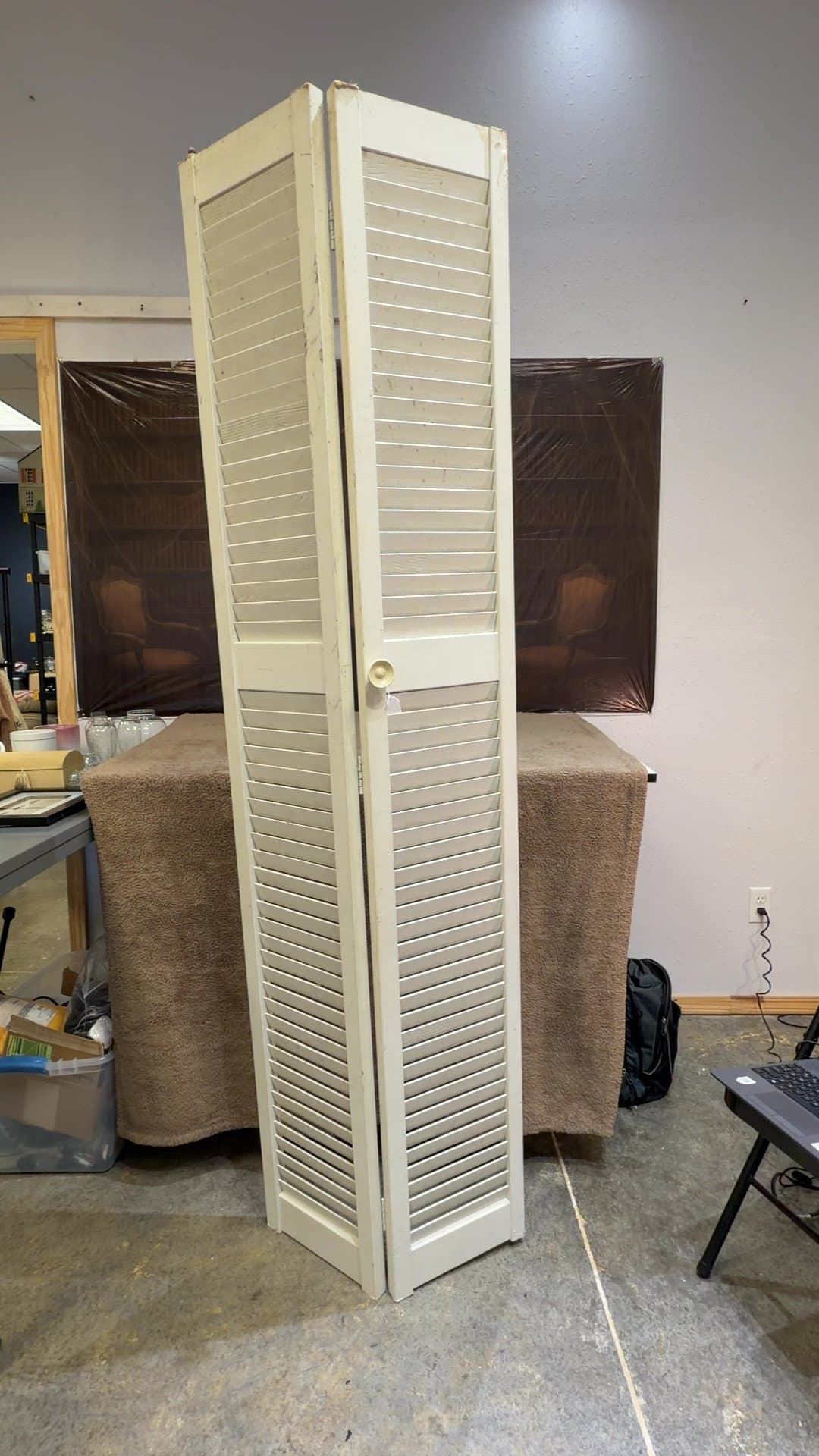 White Painted Wooden Louvered Bi-Fold Closet Door - Image 1