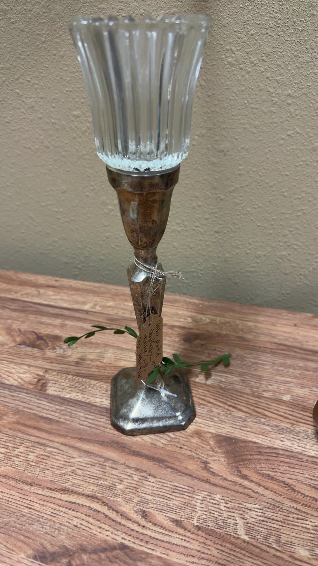 Silver Plated Candlestick Holder with Glass Votive - Image 1