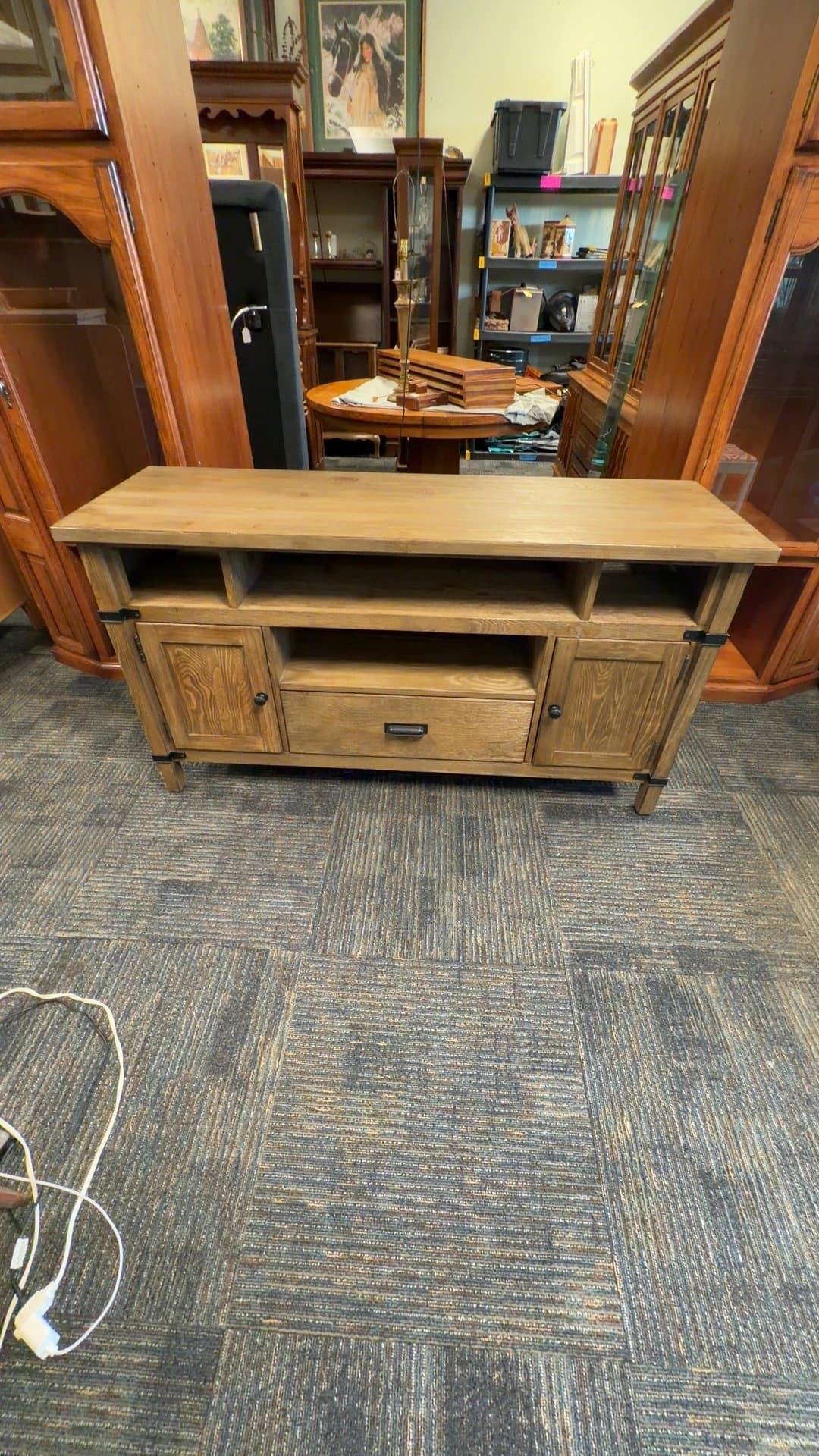 Rustic Wooden TV Console with Storage - Image 1