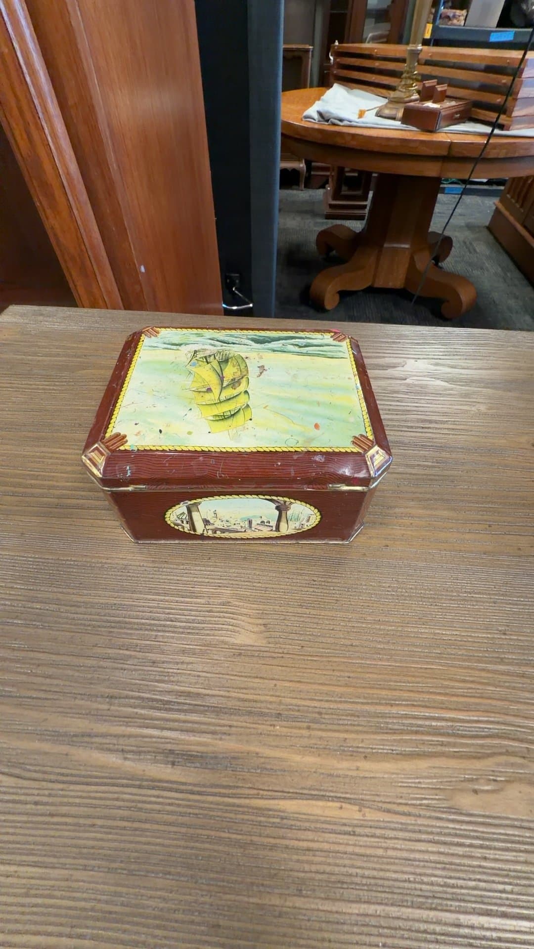 Vintage Wooden Box with Nautical Design - Image 1