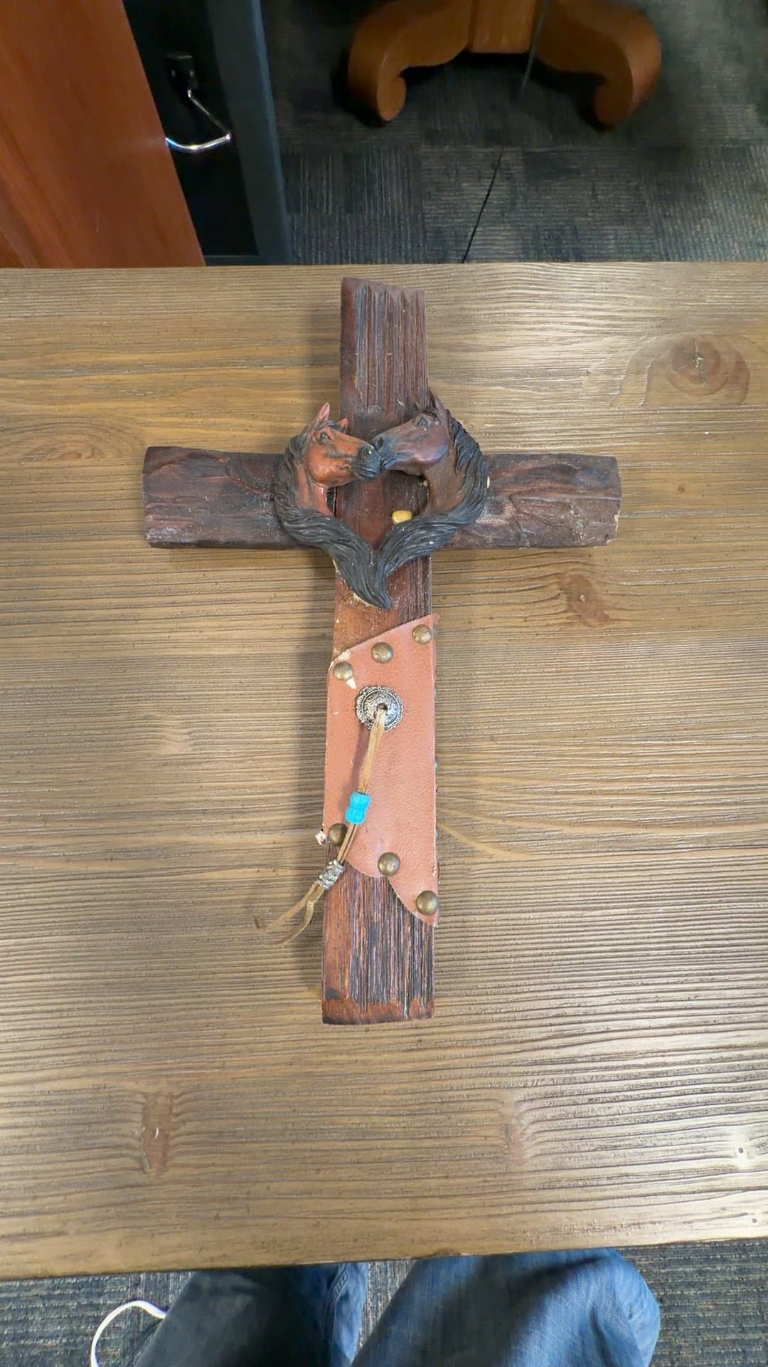 Wooden Cross with Horse Design - Image 1