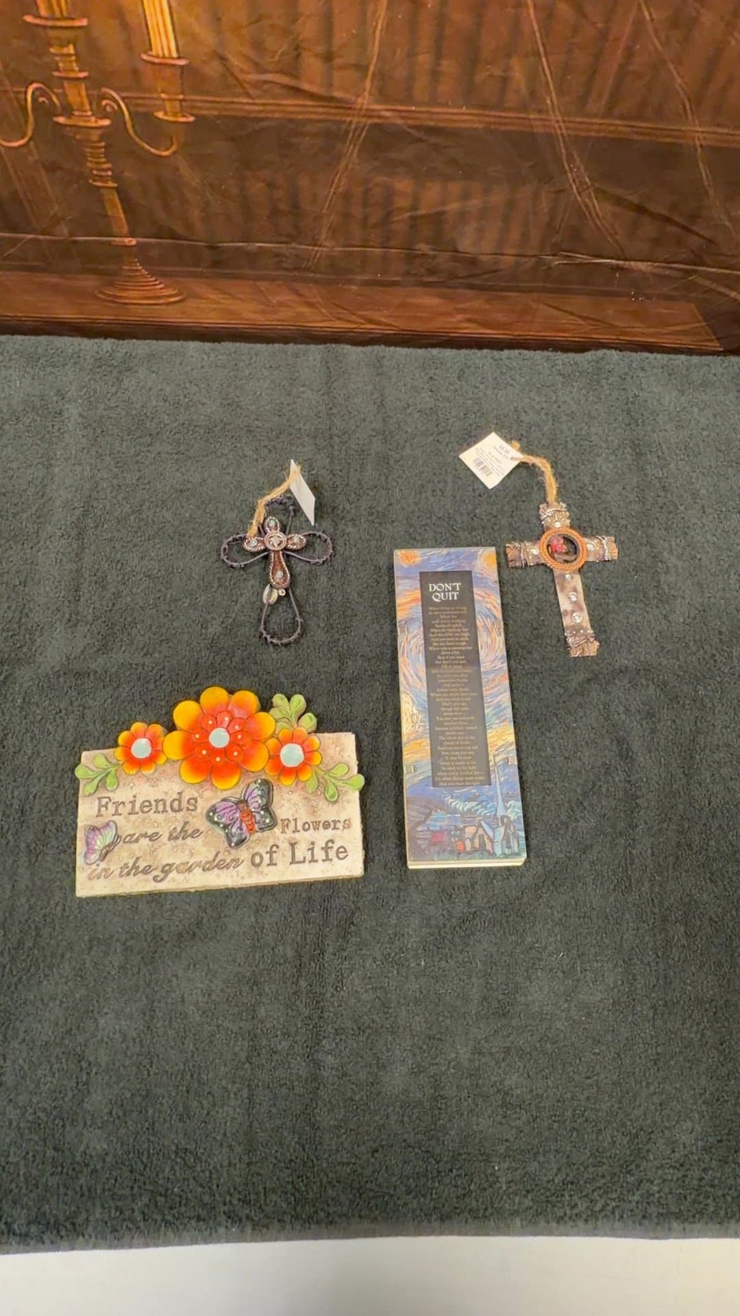 4-Piece Rustic Inspirational Decor Lot with Wall Plaque, Framed Art, and Cross Ornaments - Image 1