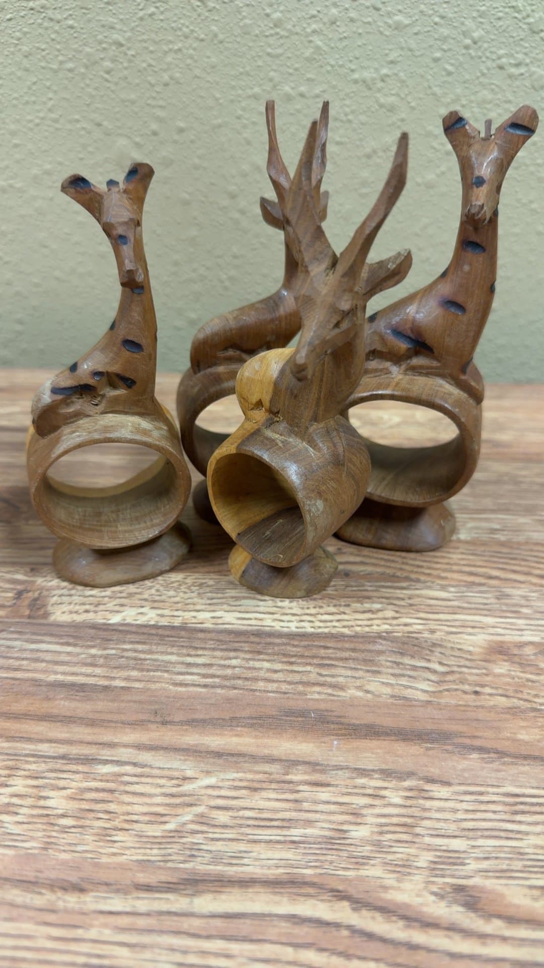 Hand-Carved Wooden Animal Napkin Rings - Image 1