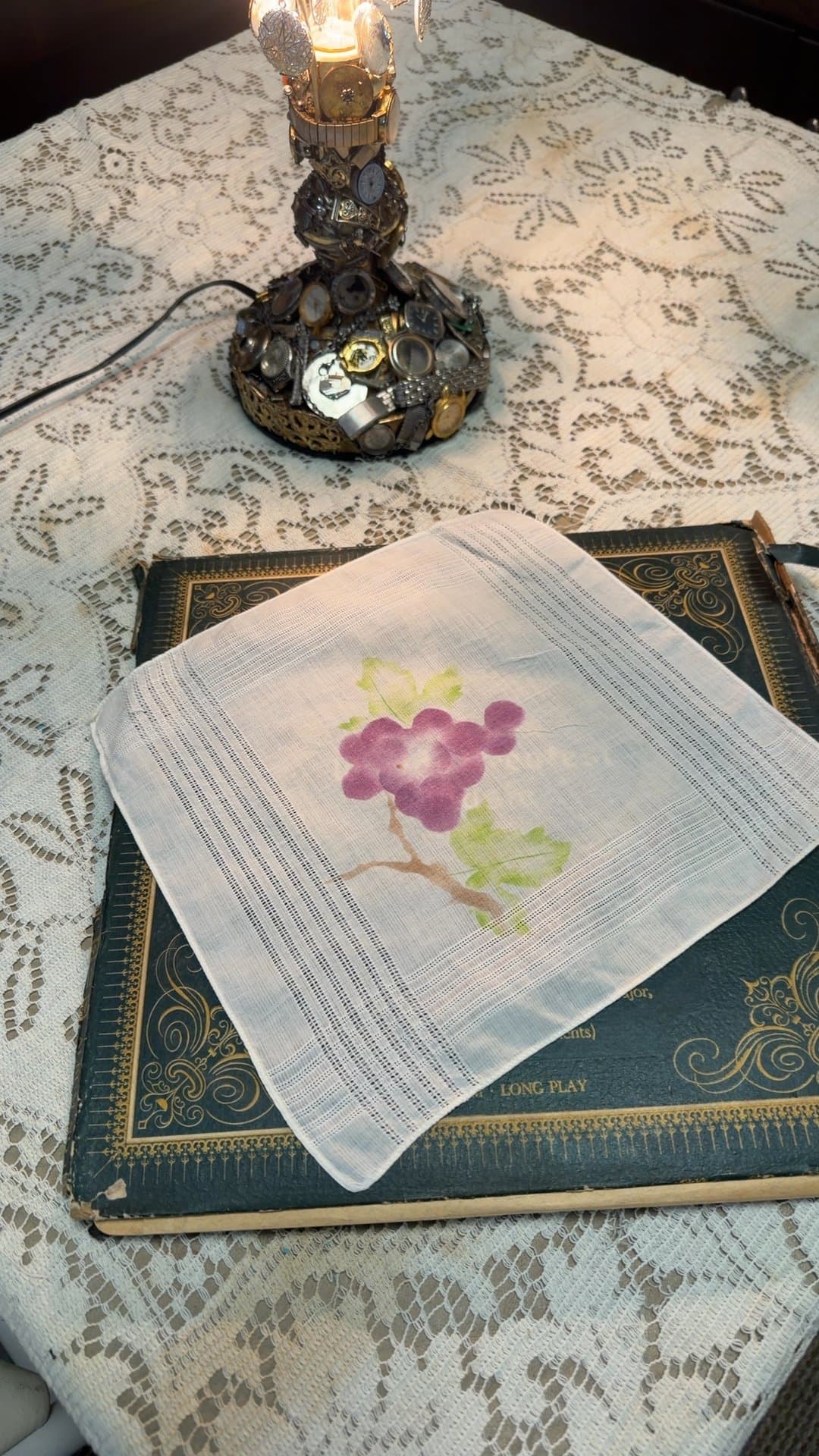 Vintage Grapevine Embroidered Handkerchief - Image 1