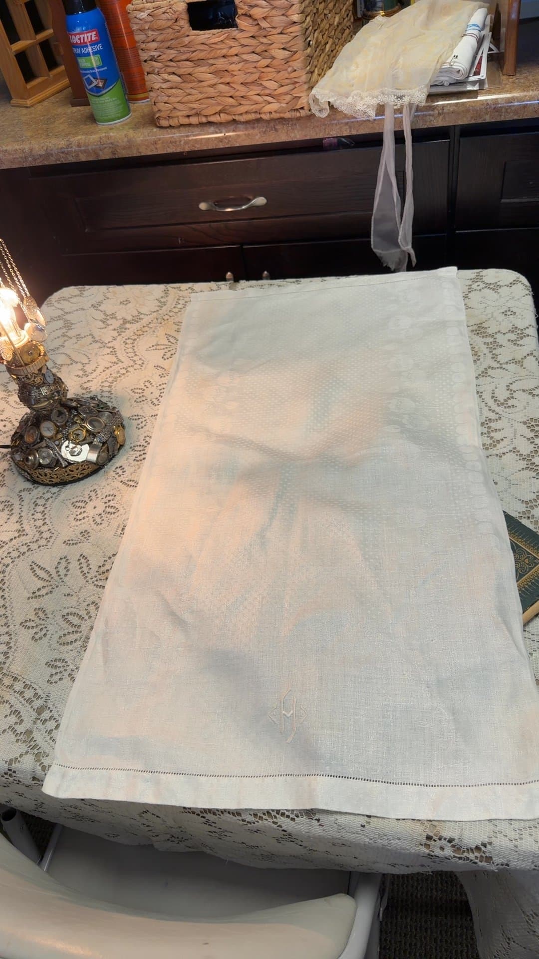 Vintage Embroidered Linen Table Runner - Image 1