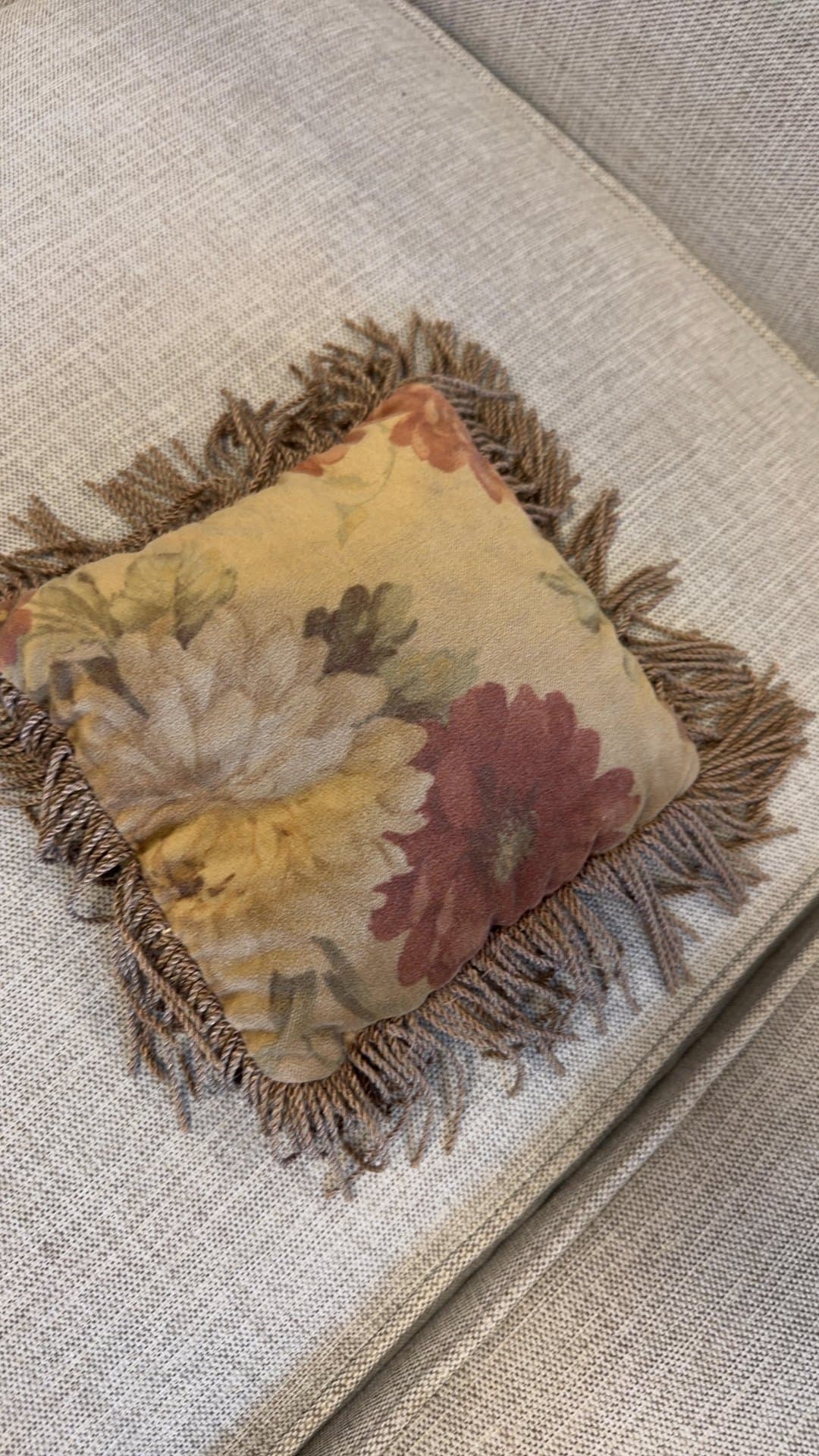 Floral Velvet Small Accent Pillow with Fringe Trim - Image 1