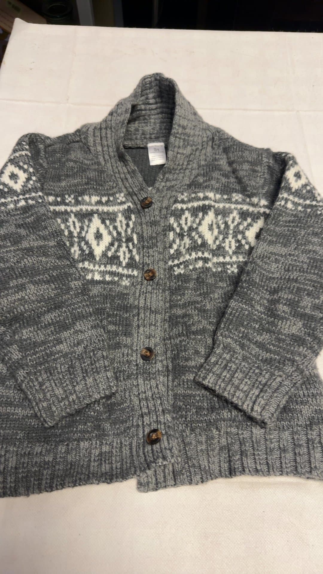 Carter's 5T Grey Fair Isle Shawl Collar Cardigan - Image 1