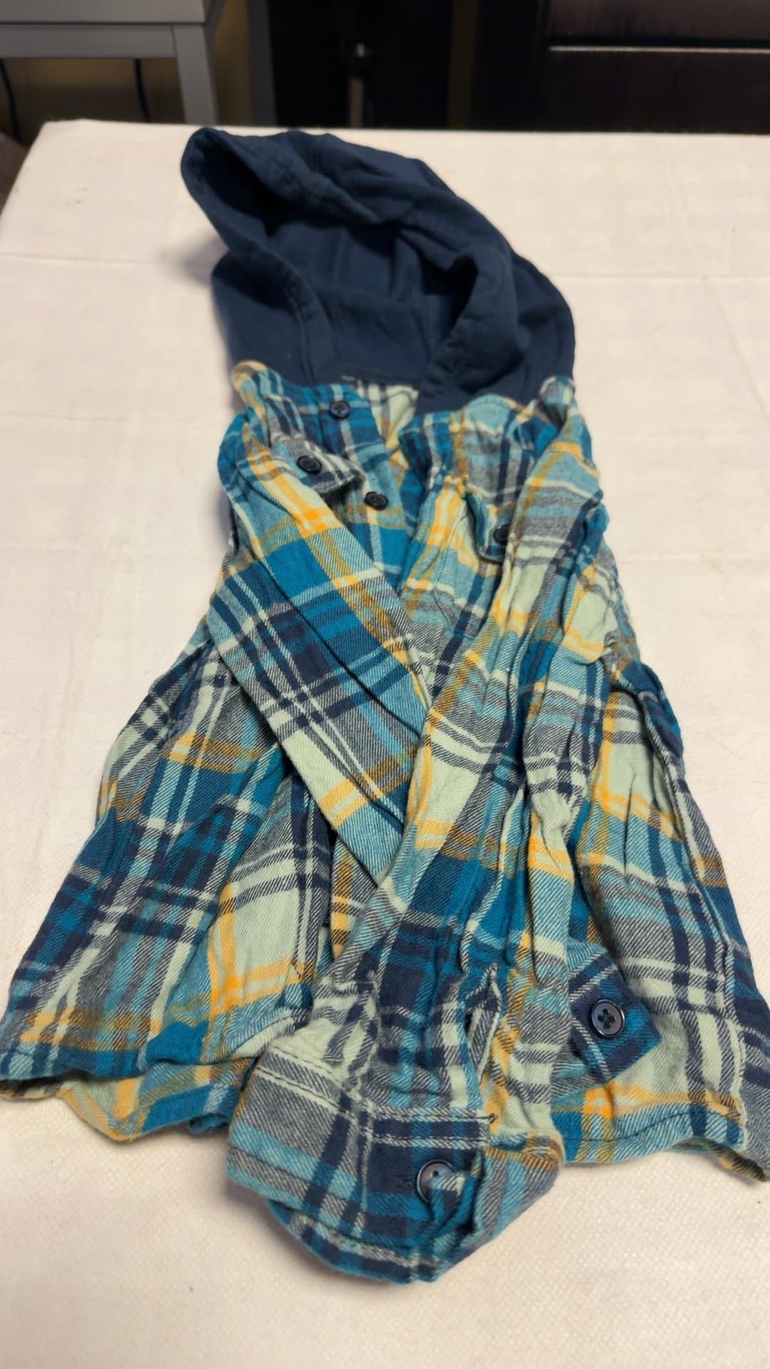 Wonder Nation 5T Teal Tartan Hooded Flannel Shirt - Image 1