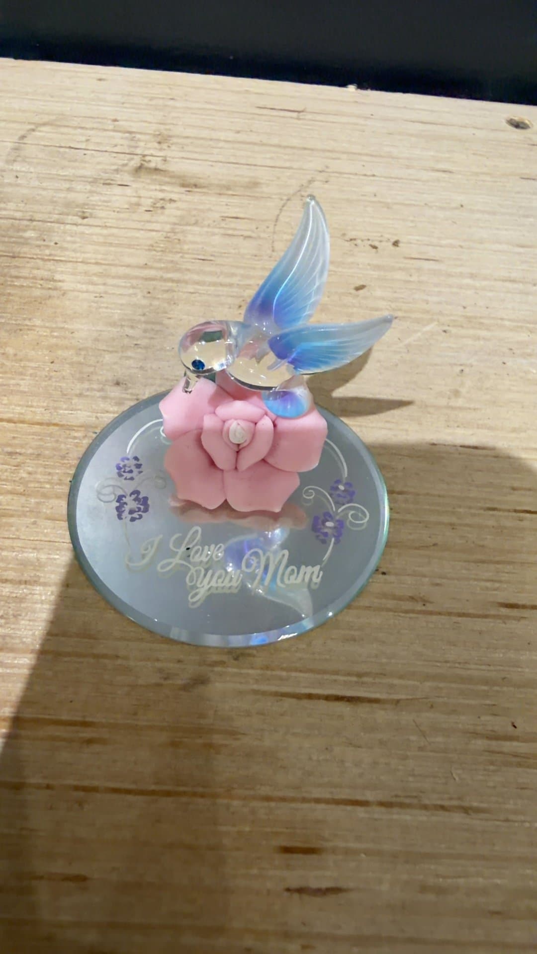 Glass Baron "I Love You Mom" Hummingbird Figurine - Image 1