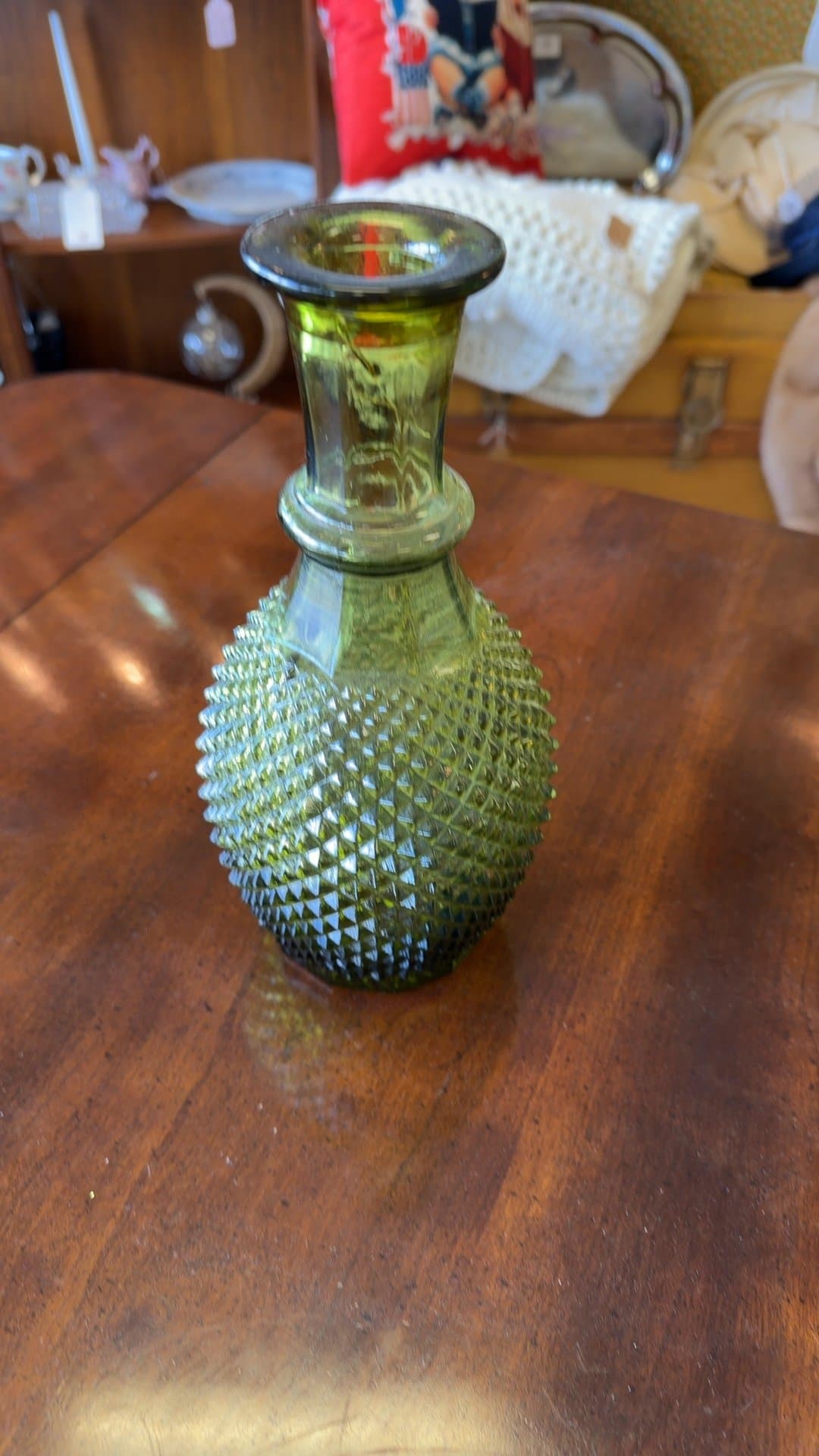 Vintage Green Hobnail Glass Vase - Image 1