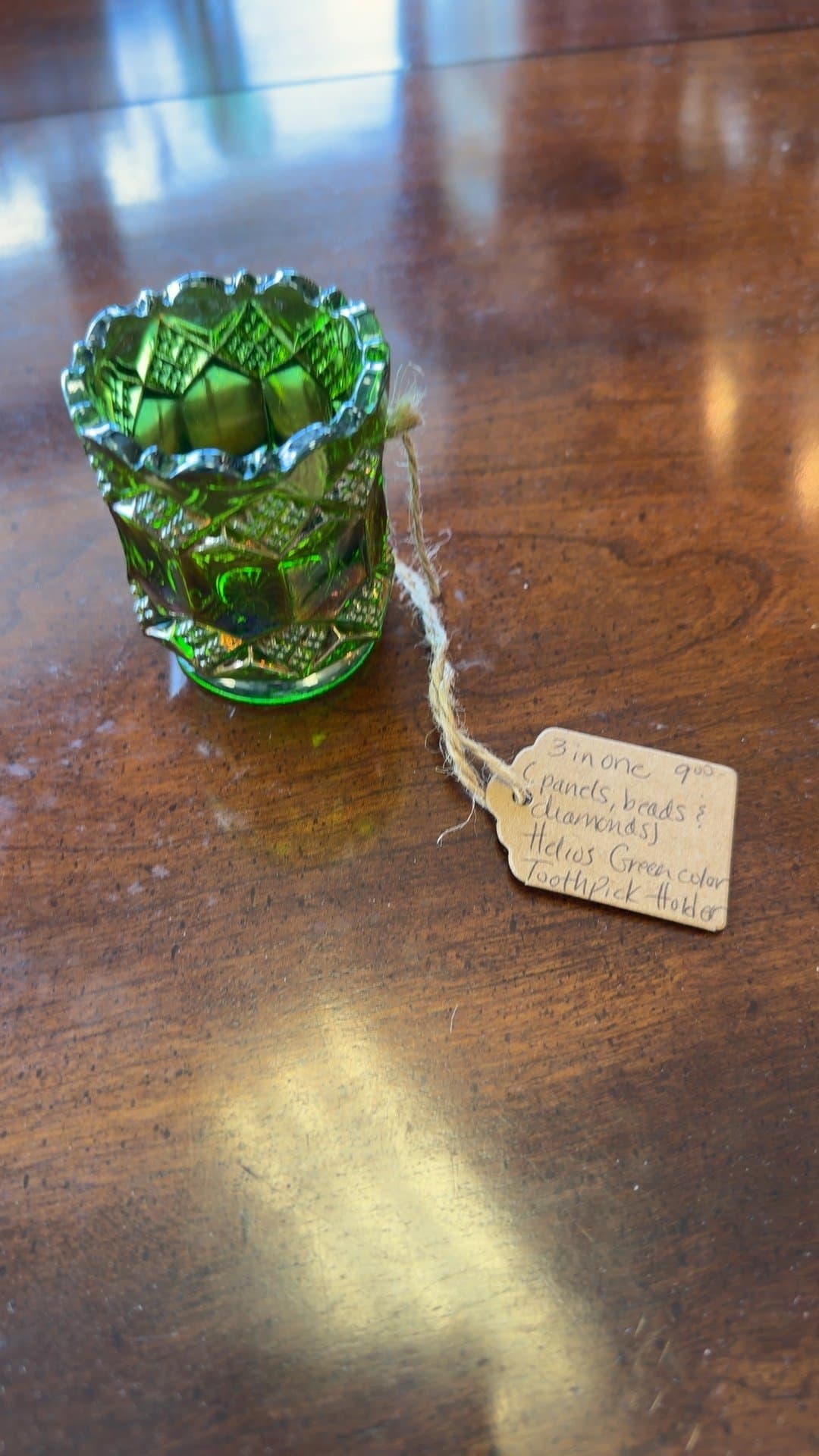 Green Glass Toothpick Holder - Image 1