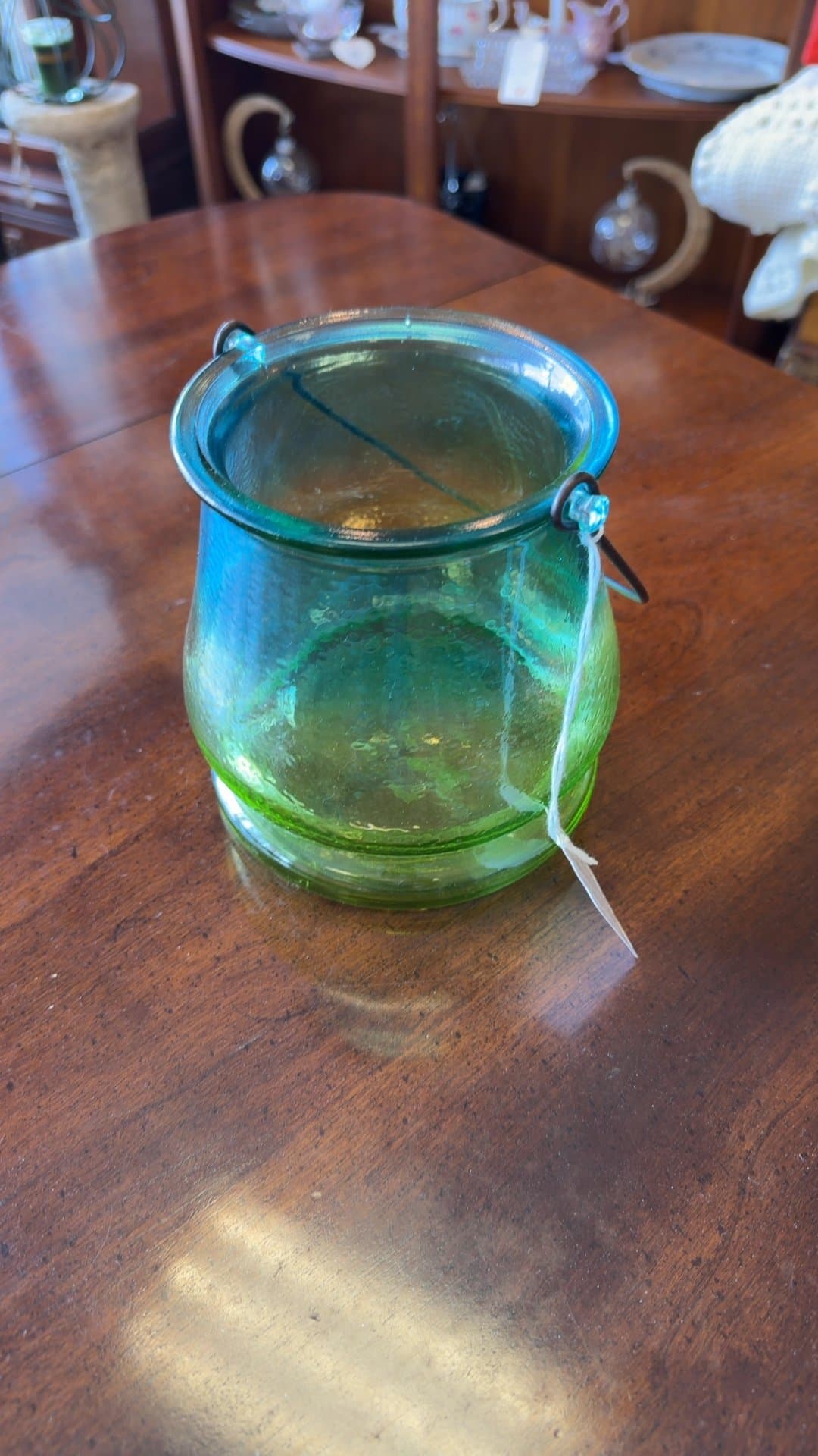 Green Glass Candle Holder - Image 1