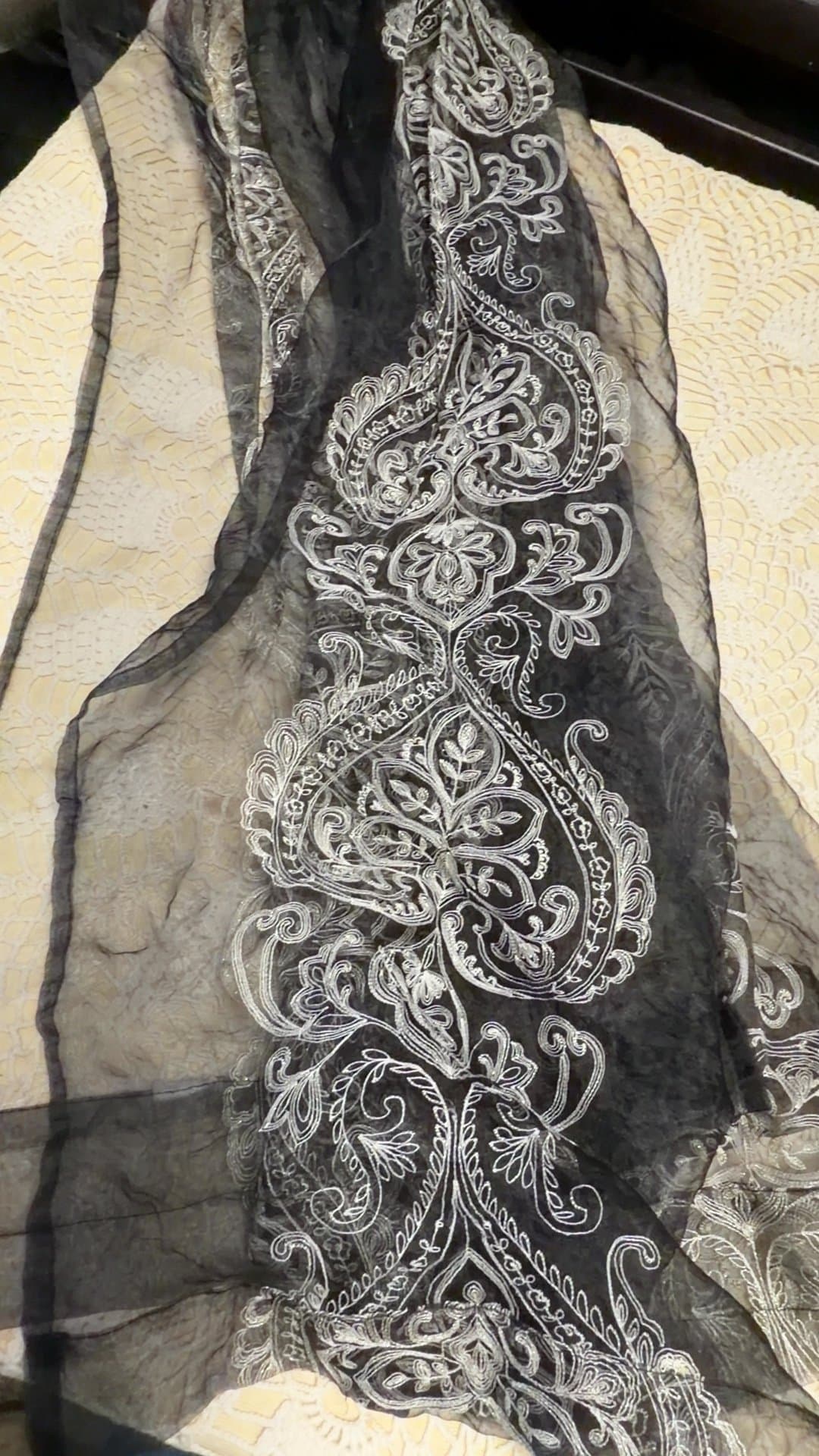 Black and Silver Sheer Embroidered Paisley Curtain-Single - Image 1
