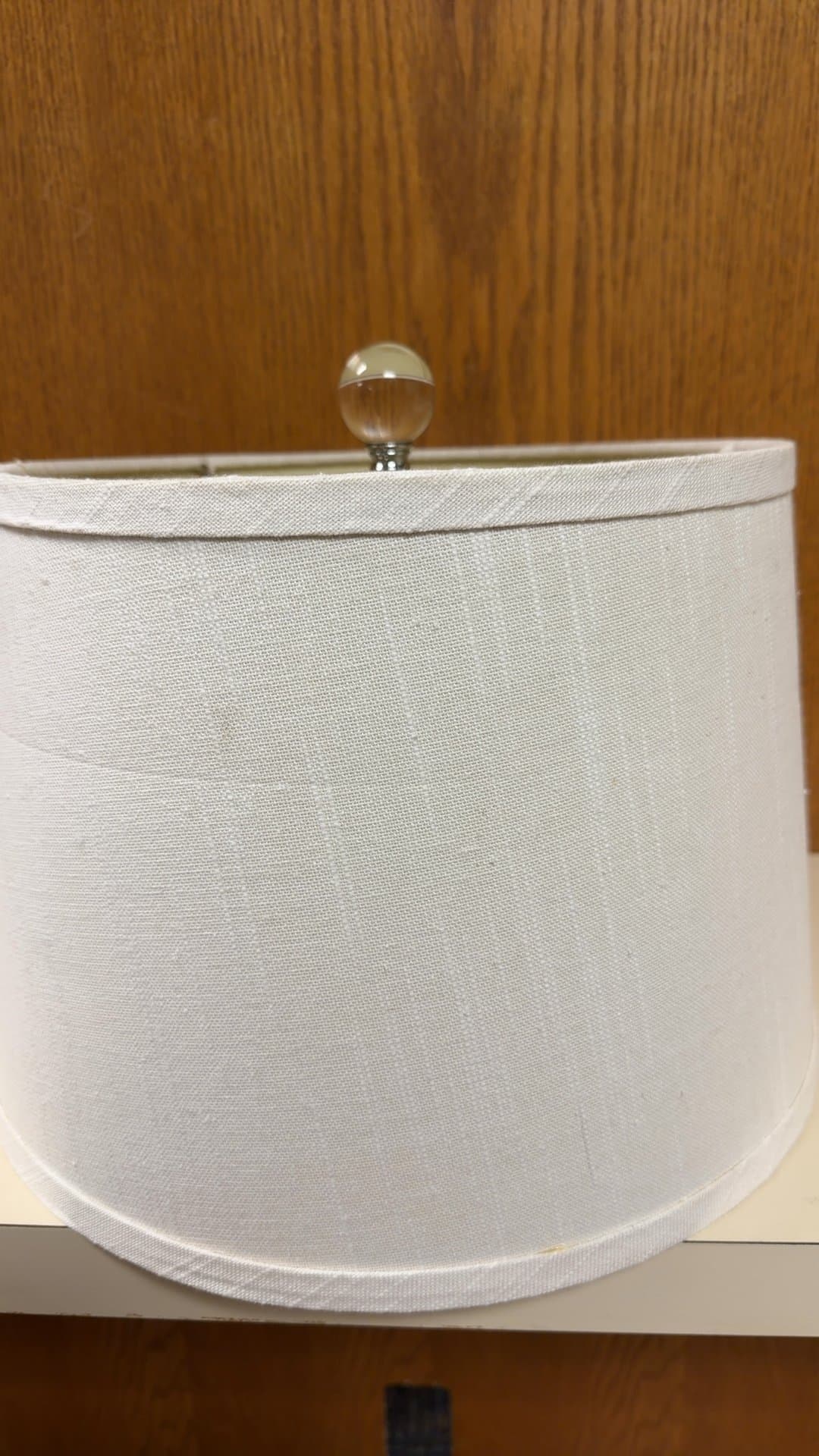White Fabric Drum Lampshade with Glass Finial - Image 1