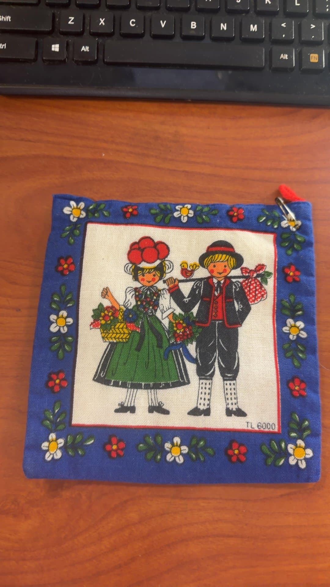 Vintage Folk Art Fabric Pouch - Image 1