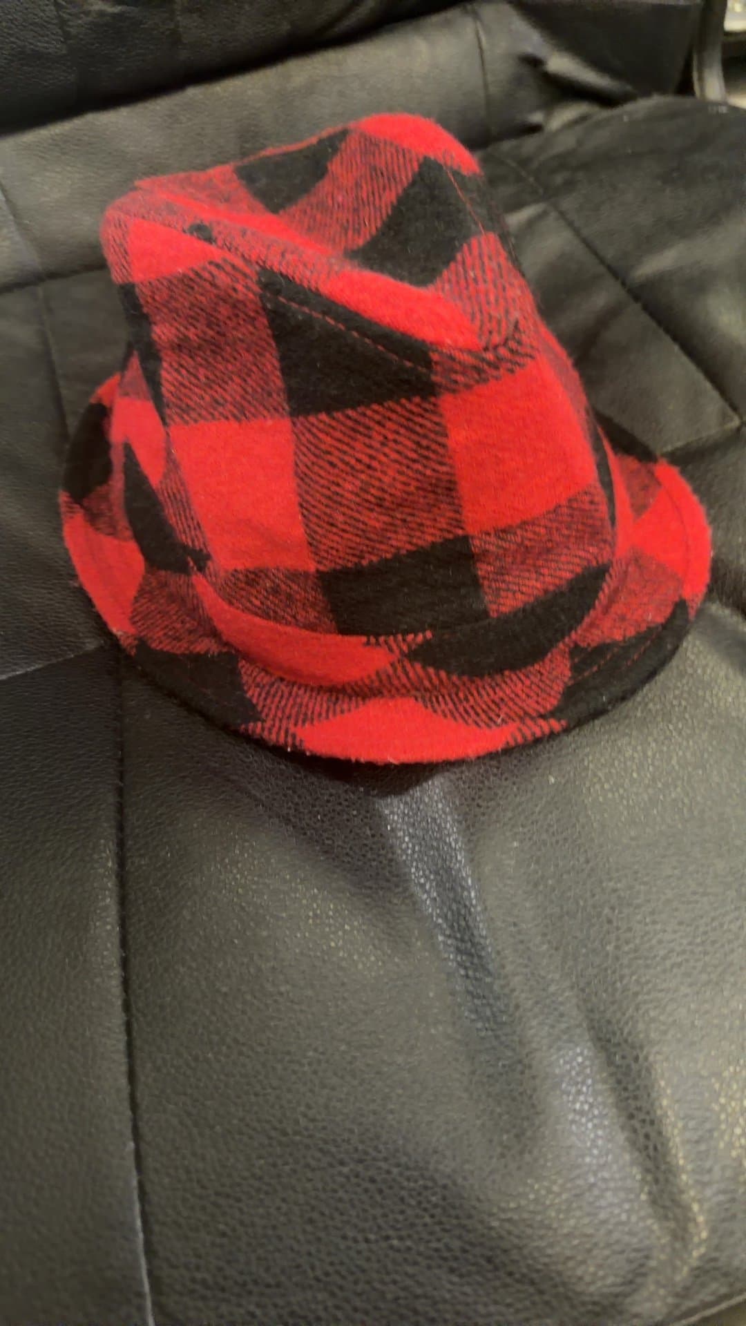 Red and Black Plaid Fedora Hat - Image 1