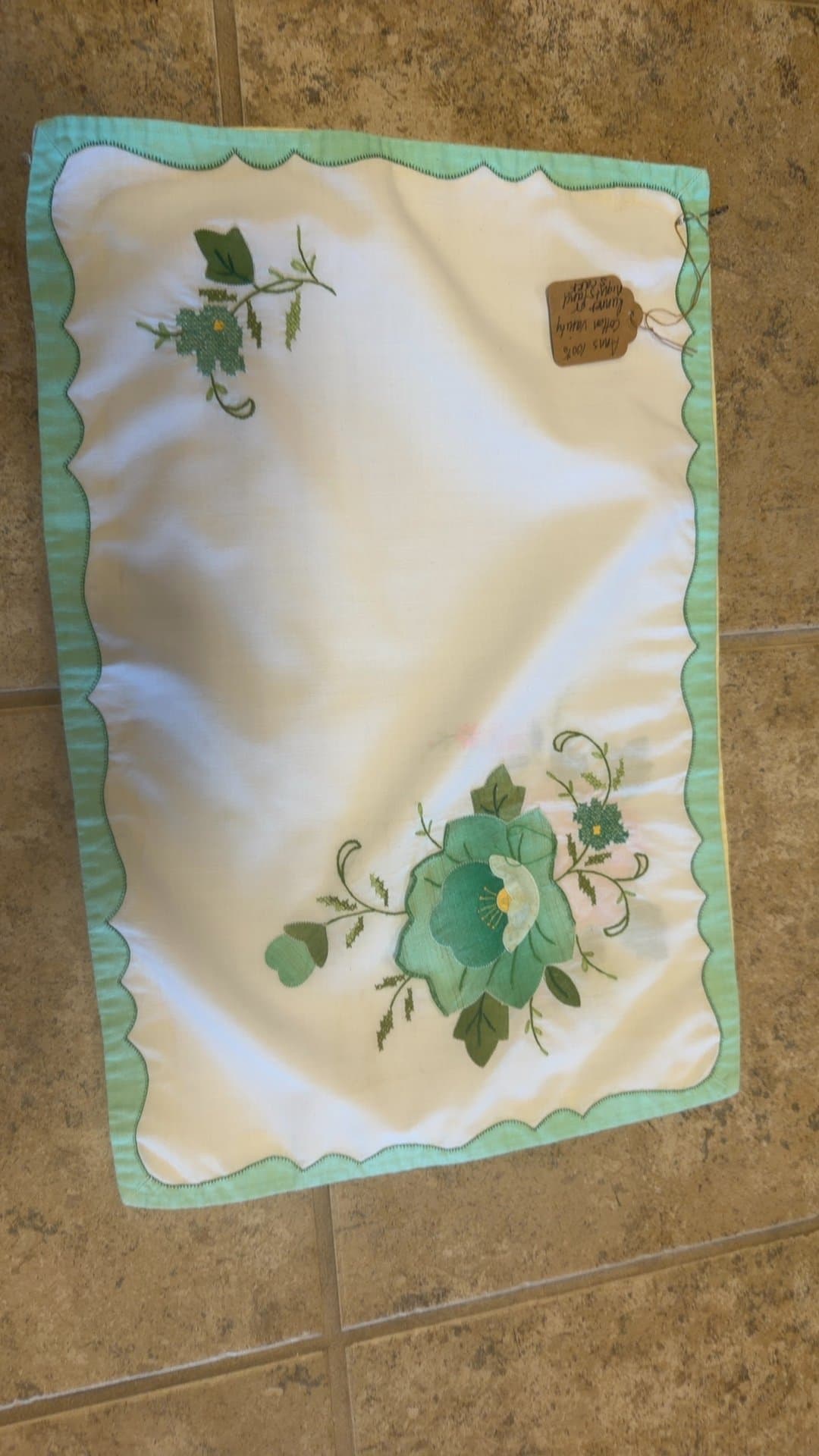 Vintage Floral Embroidered Linen Napkin - Image 1