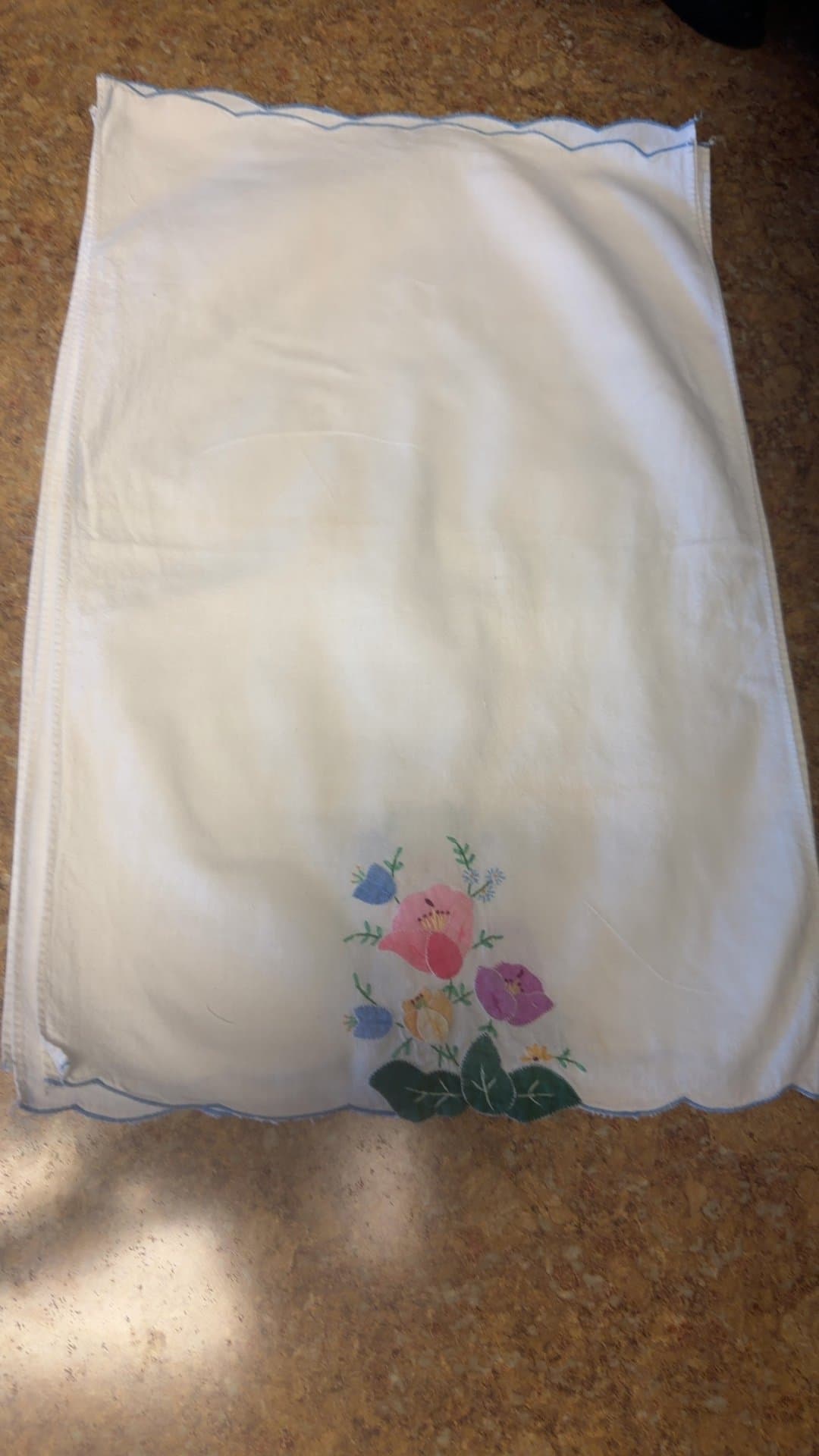 Vintage Floral Embroidered Tablecloth - Image 1