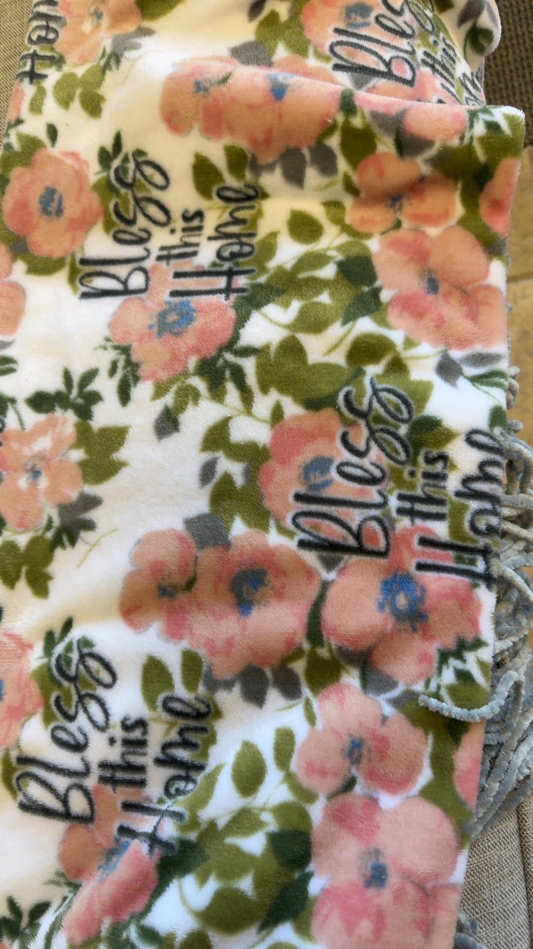Kingston Lane Floral 'Bless This Home' Fringe Fleece Throw Blanket - Image 1