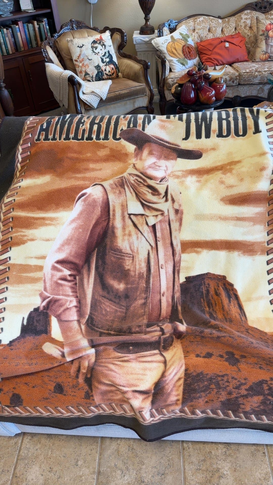John Wayne American Cowboy Fleece Throw Blanket - Image 1