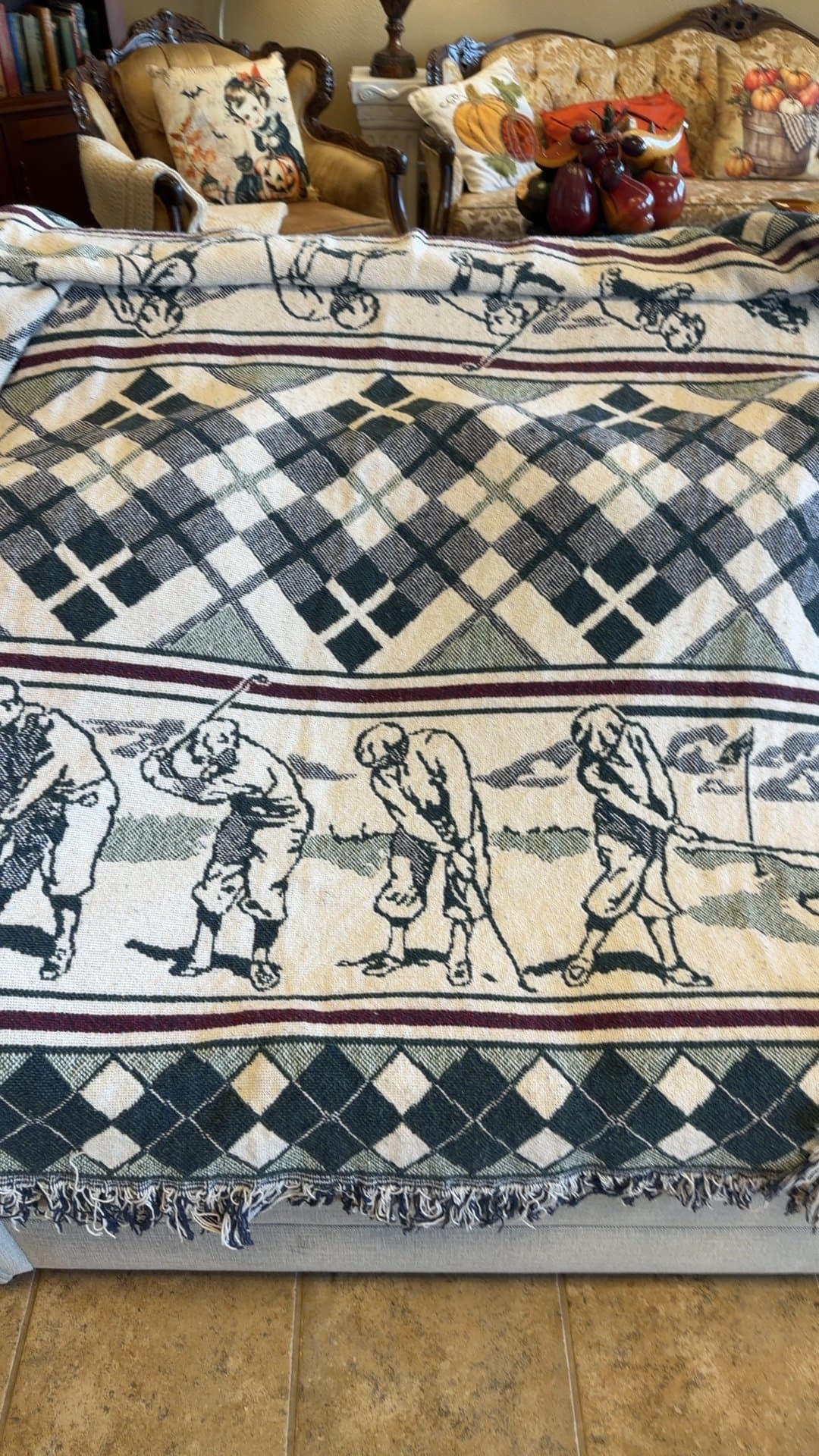 Vintage Golf Theme Woven Tapestry Throw Blanket - Image 1