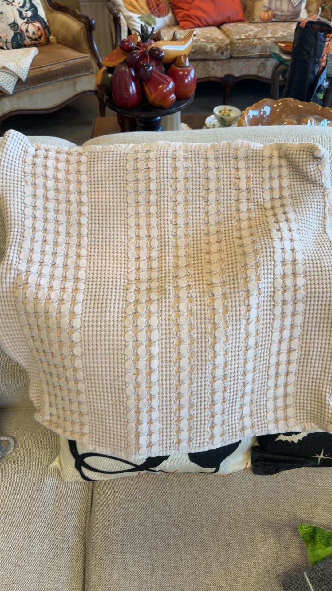 Cream Textured Woven Tufted Decorative Throw Pillow Cover - Image 1