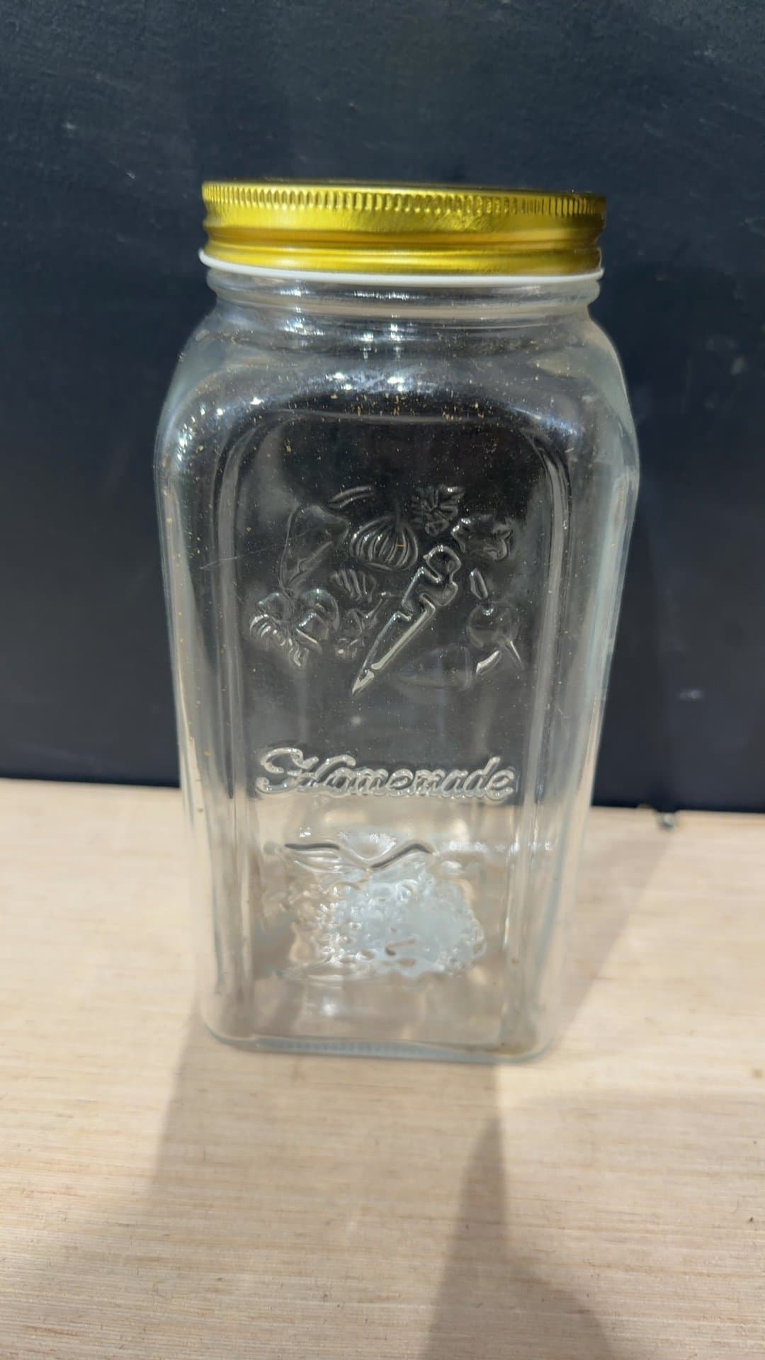 Clear Glass Storage Jar with Gold Metal Lid - Image 1