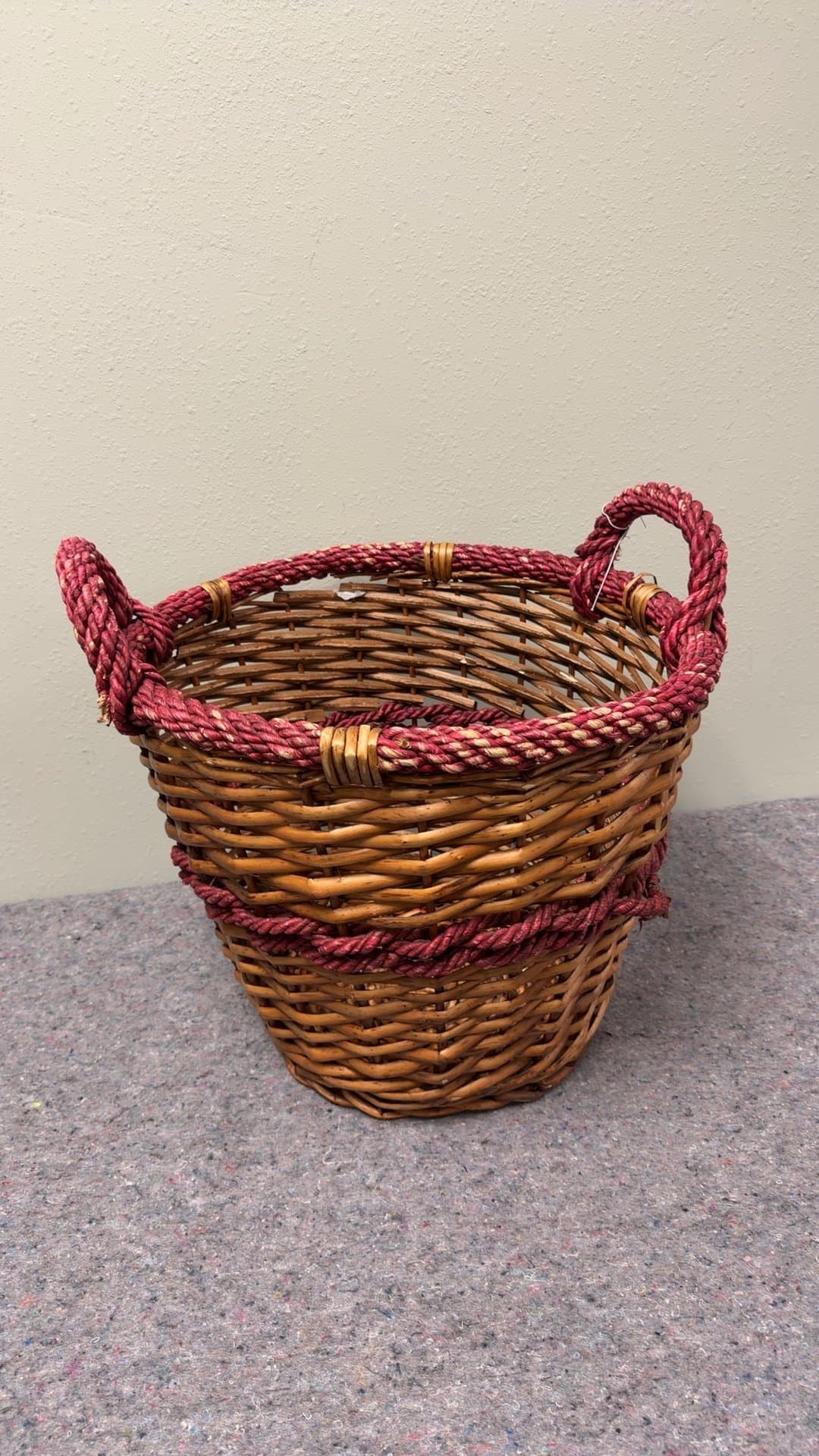 Wicker Basket with Red Rope Handles - Image 1