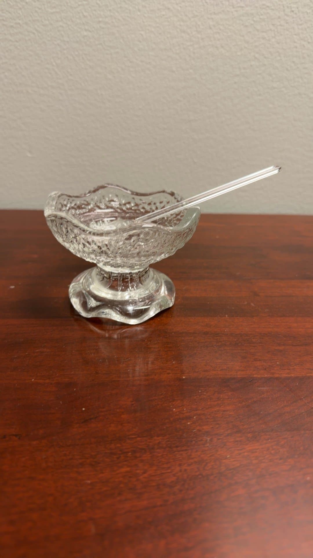 Vintage Glass Sugar Bowl with Spoon - Image 1