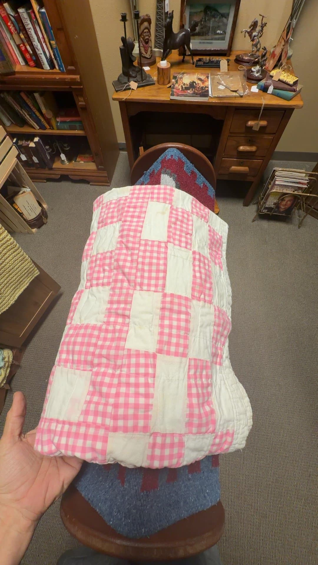 Vintage Pink and White Checkerboard Quilt - Image 1