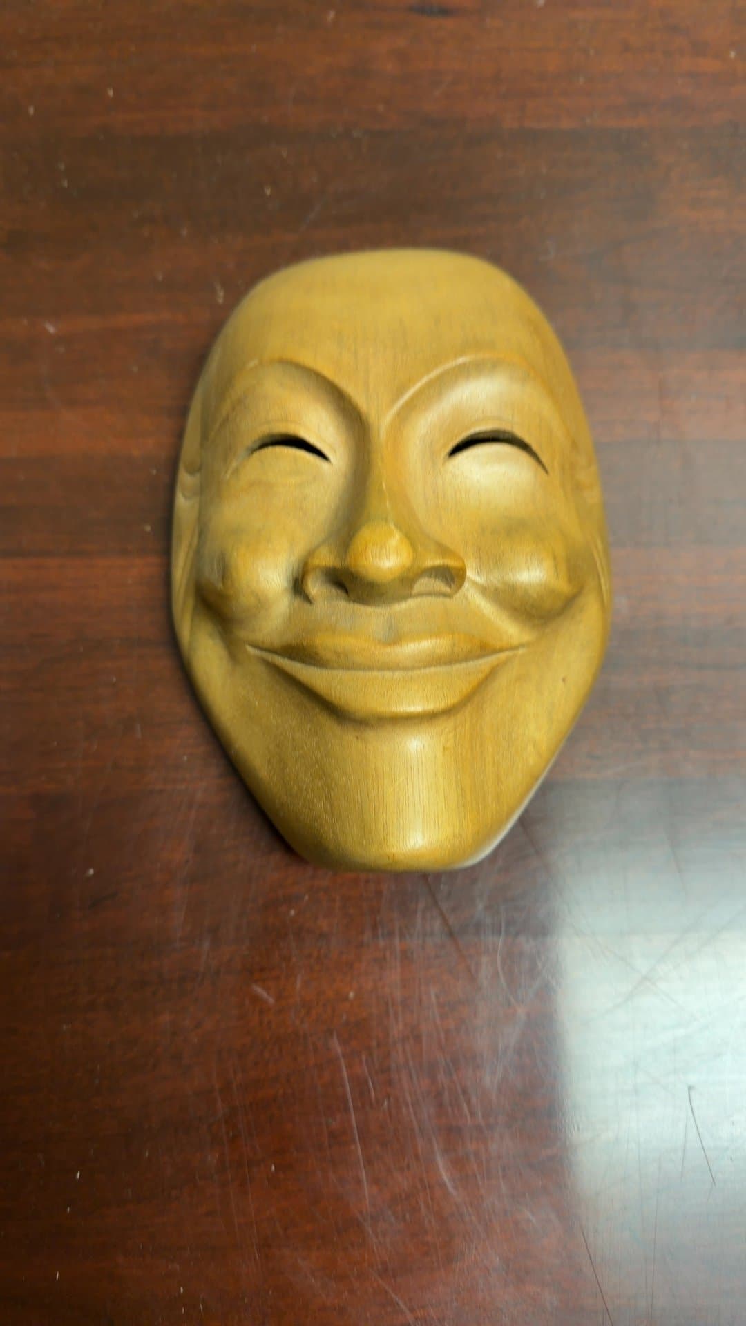 Wooden Happy Mask - Image 1