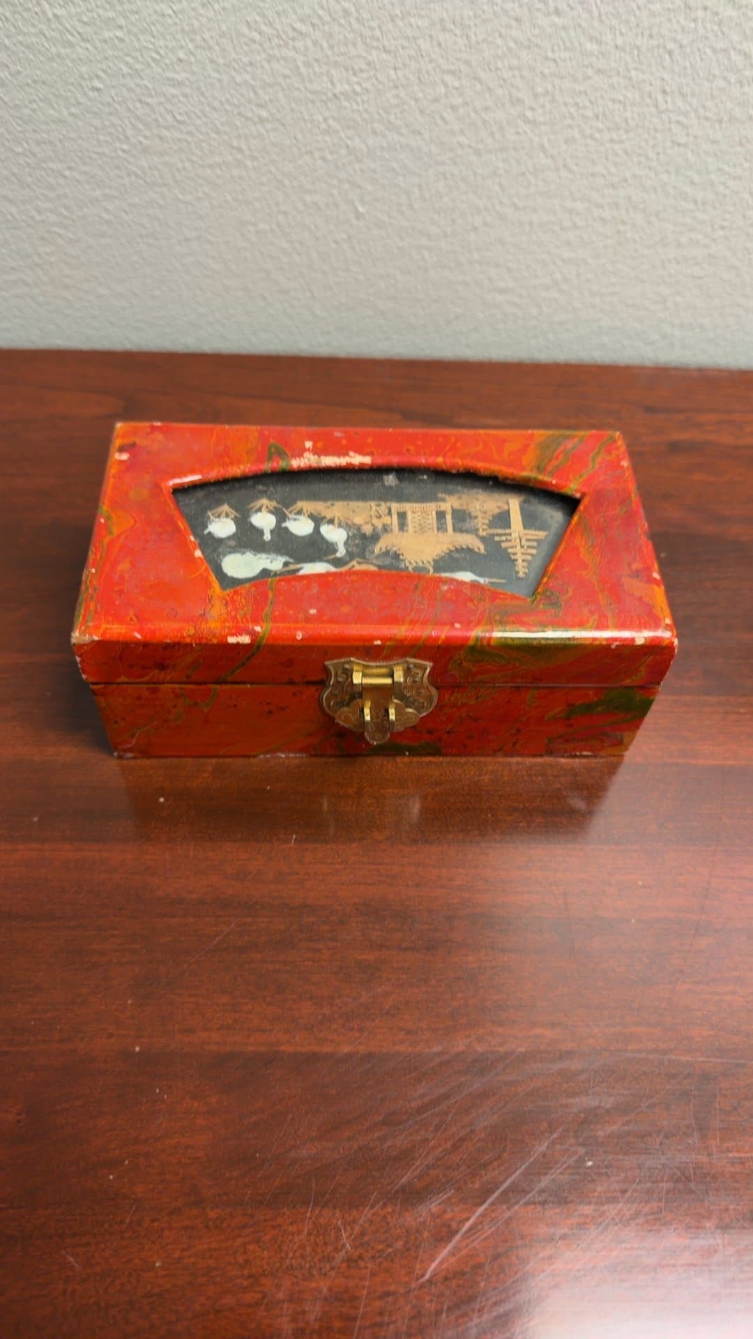 Vintage Lacquered Wooden Jewelry Box - Image 1