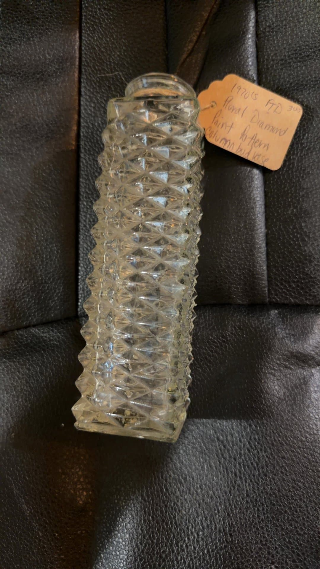 1970s FTD Royal Diamond Point Pattern Glass Vase - Image 1
