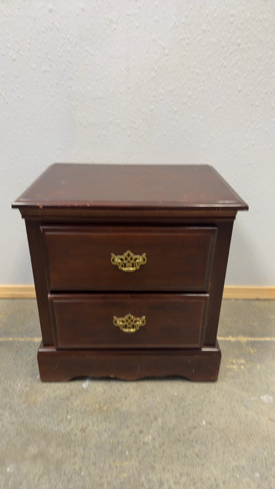 Two-Drawer Wooden Nightstand with Brass Handles - Image 1