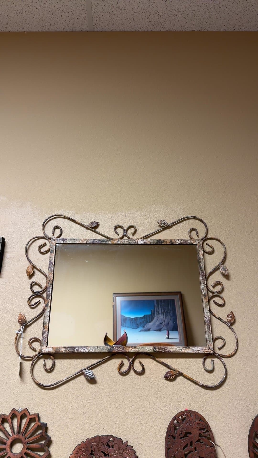 Ornate Wall Mirror with Metal Leaf Frame - Image 1