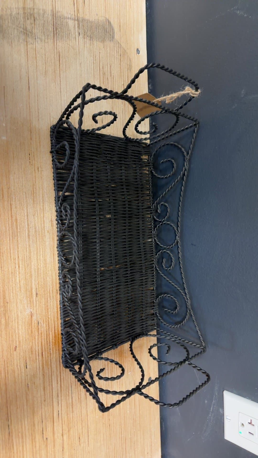 Black Wire and Woven Metal Decorative Basket Tray - Image 1