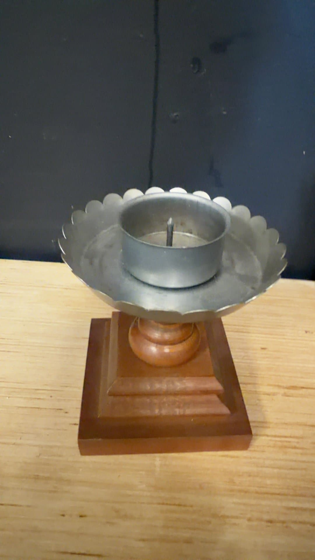 Vintage Metal and Wood Pricket Candle Holder - Image 1