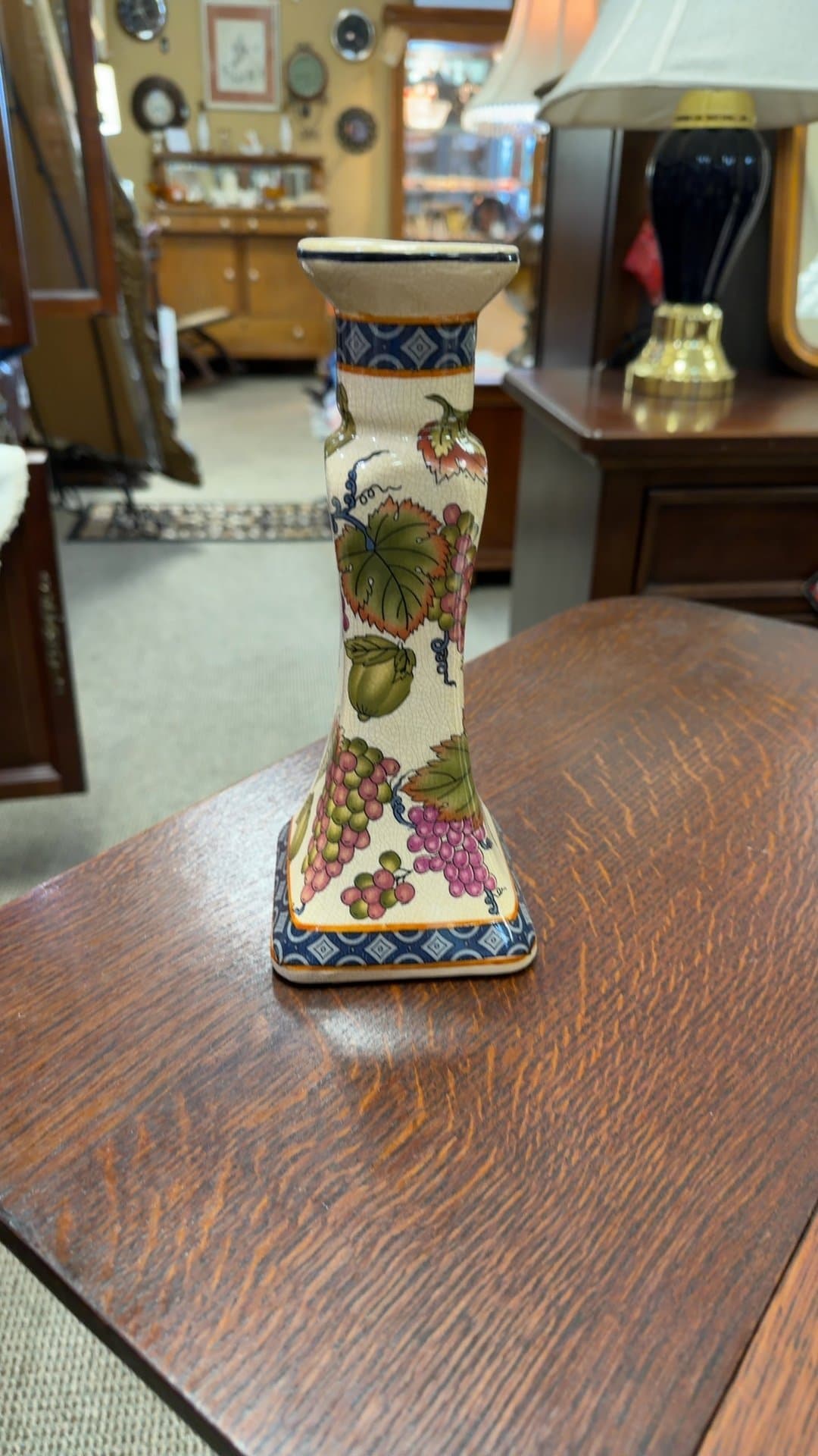 Hand-Painted Ceramic Vase with Grape Motif - Image 1