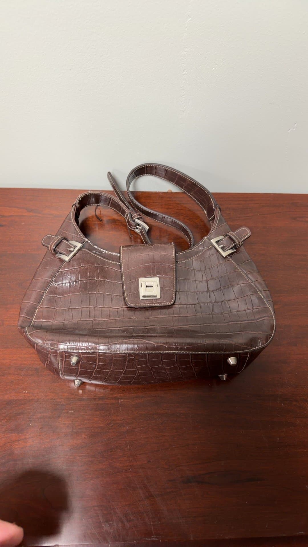 Brown Crocodile Pattern Leather Handbag - Image 1