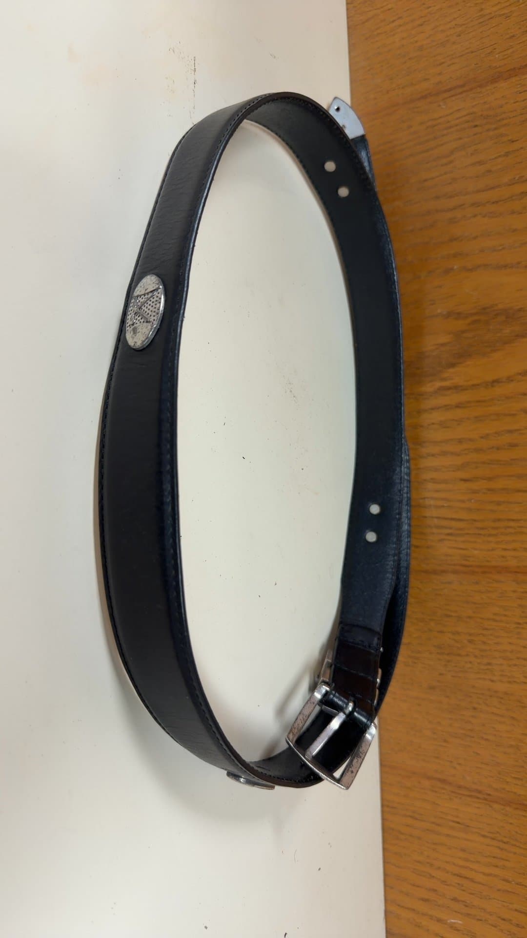 Black Leather Belt with Metal Golf Emblem-44 - Image 1