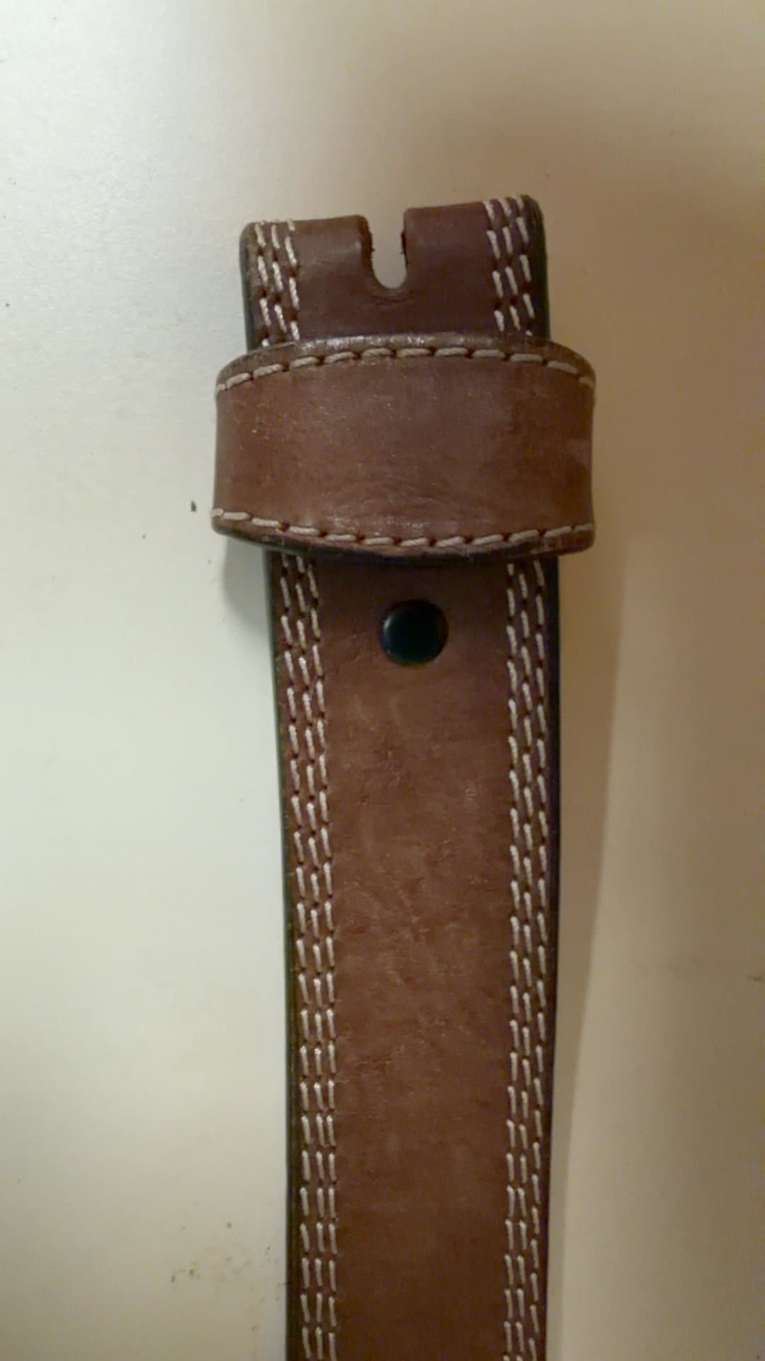 Brown Leather Belt with White Stitching - Image 1