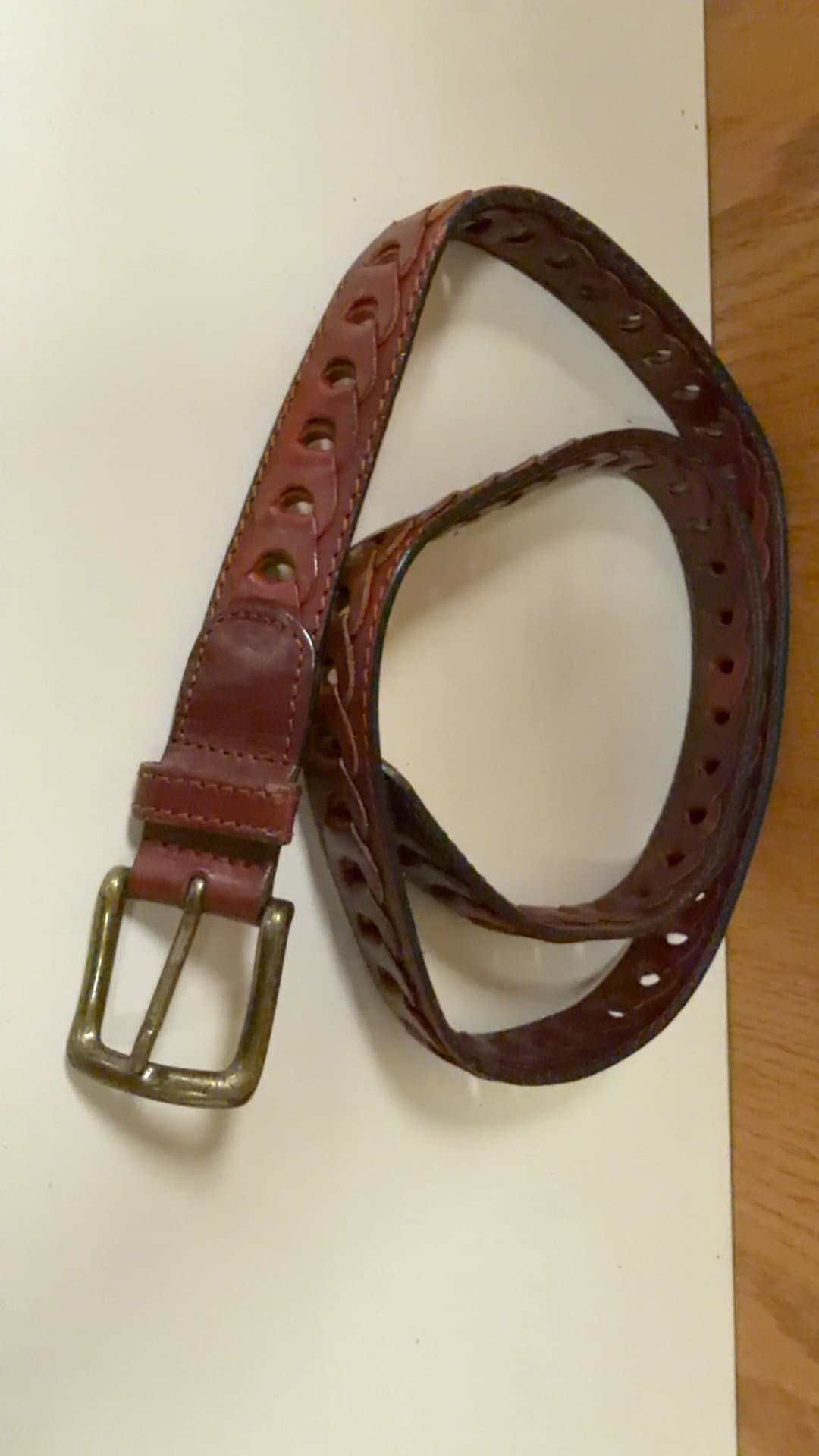 Vintage Leather Belt with Brass Buckle - Image 1