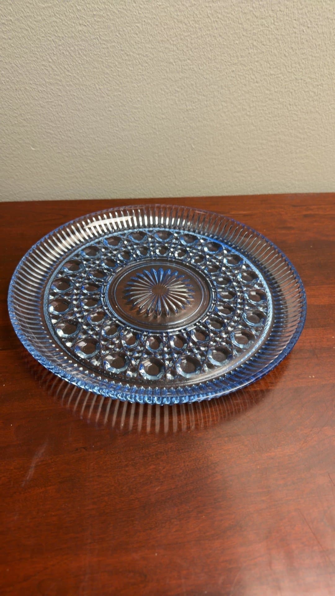 Vintage Blue Glass Serving Plate - Image 1