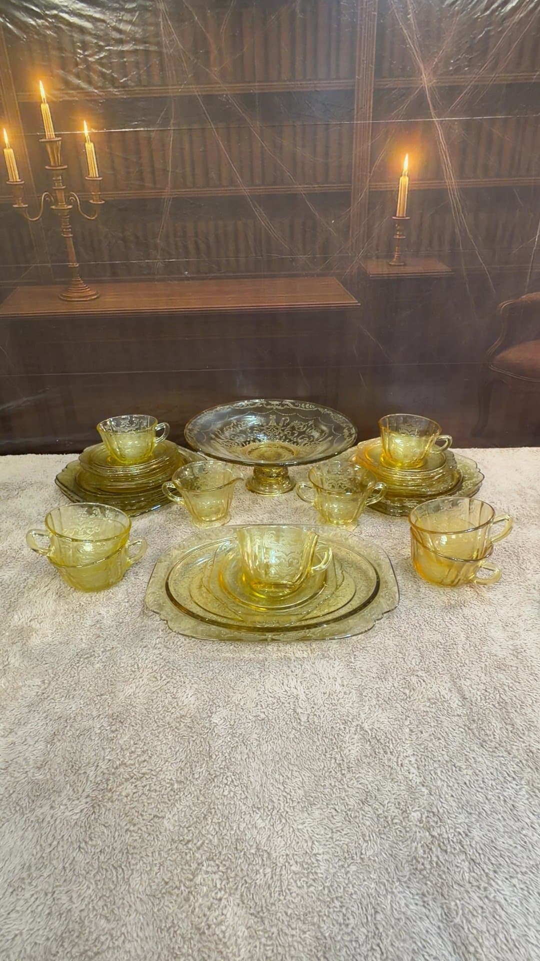 Federal Glass Madrid Yellow Depression Glass Service Set (1932-1939) - Image 1