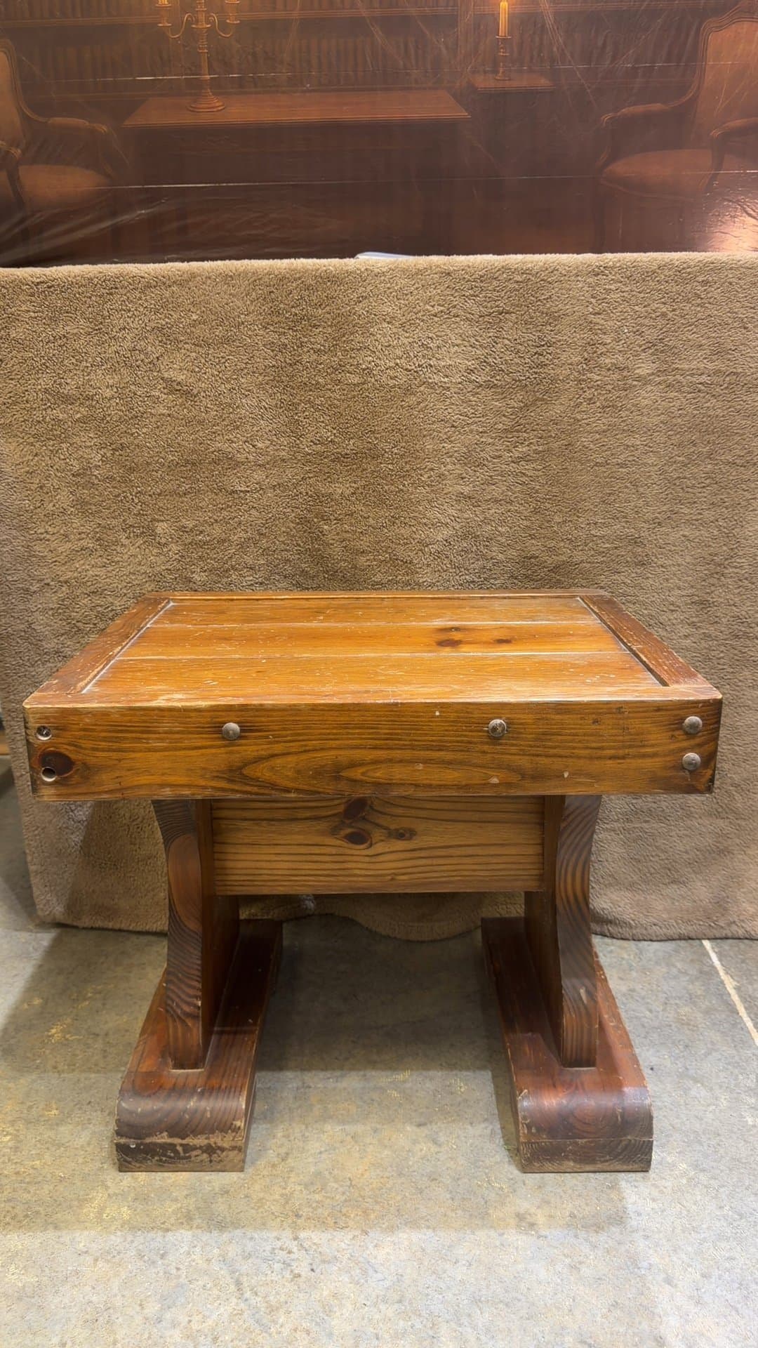 Rustic Wooden Trestle End Table - Image 1
