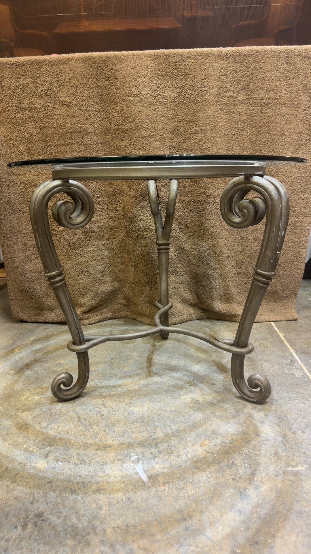 Wrought Iron Glass Top Round Side Table - Image 1